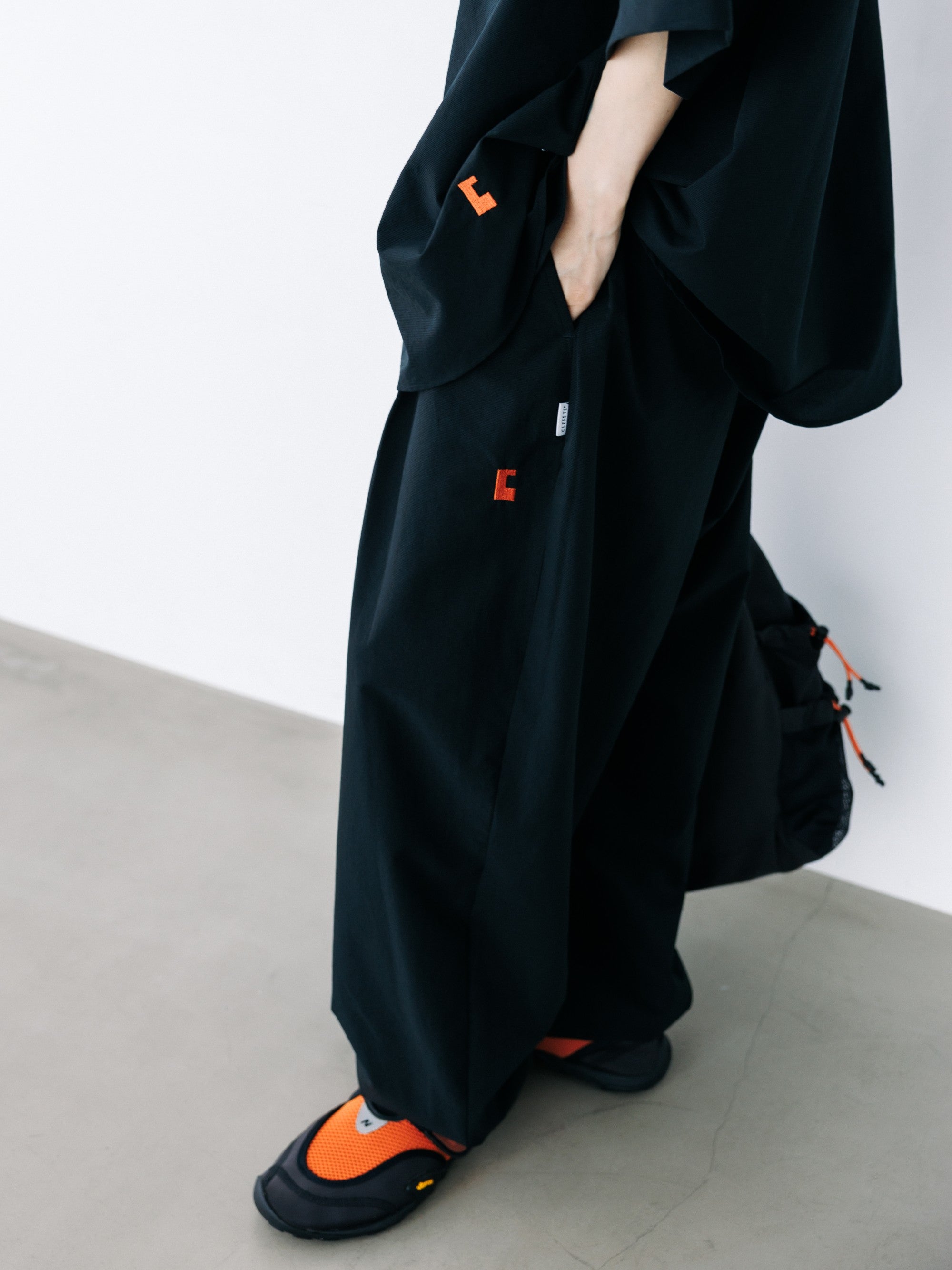 【8.22 SAT 20:00- IN STOCK】“C”COOLDOTS® MINI RIPSTOP CITY UNIFORM WIDE TAPERED PANTS (BLACK×ORANGE)