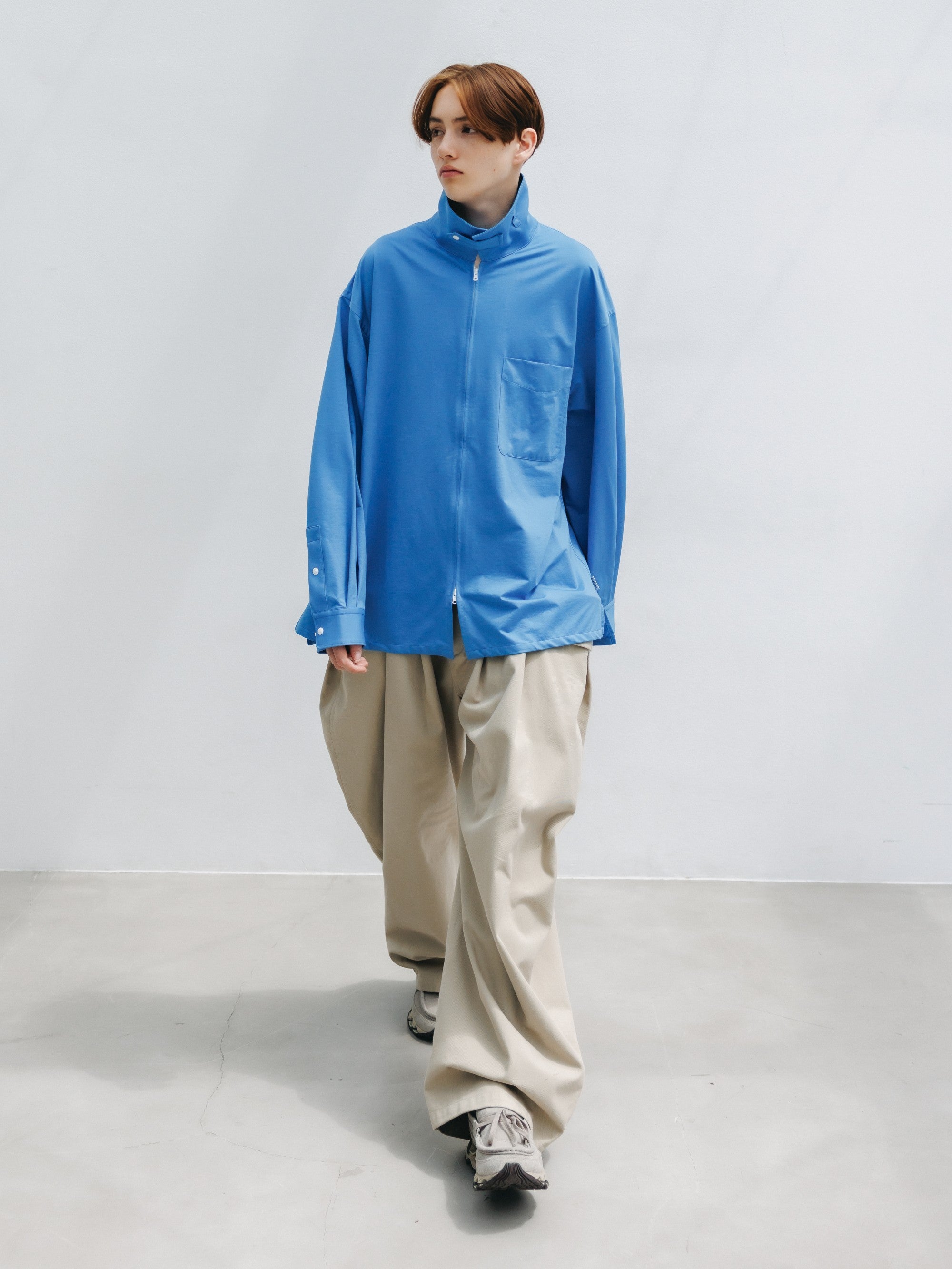5.30 SAT 20:00- IN STOCK】46G KNIT EVERYDAY ZIP UP L/S SHIRT (SAX BLUE