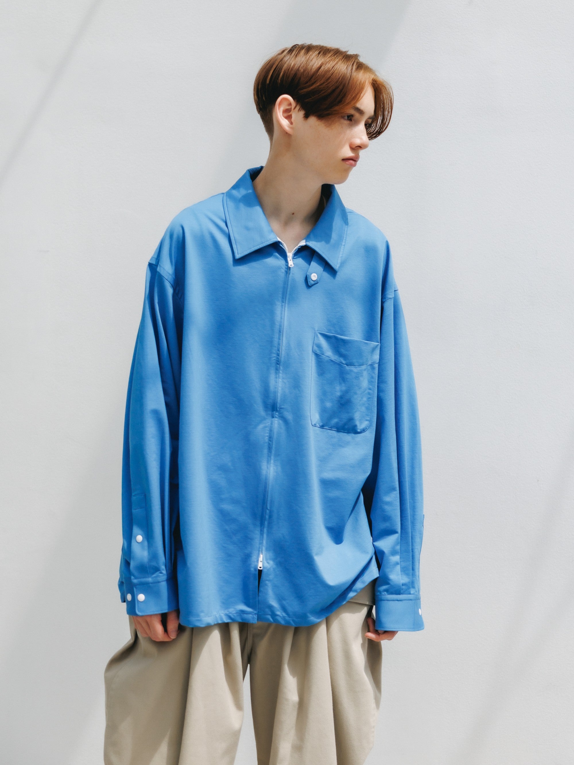 ブルー ルームウェア 5.30 SAT 20:00- IN STOCK】46G KNIT EVERYDAY ZIP UP L/S SHIRT (SAX BLUE