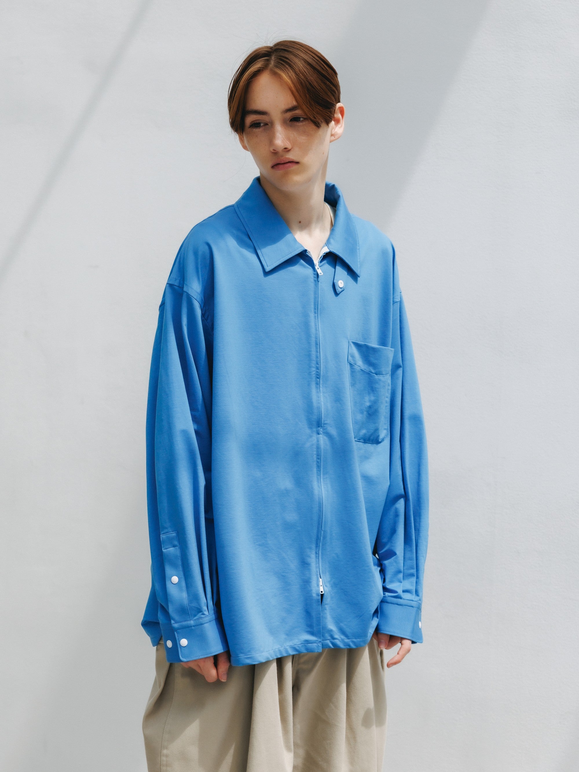 5.30 SAT 20:00- IN STOCK】46G KNIT EVERYDAY ZIP UP L/S SHIRT (SAX BLUE