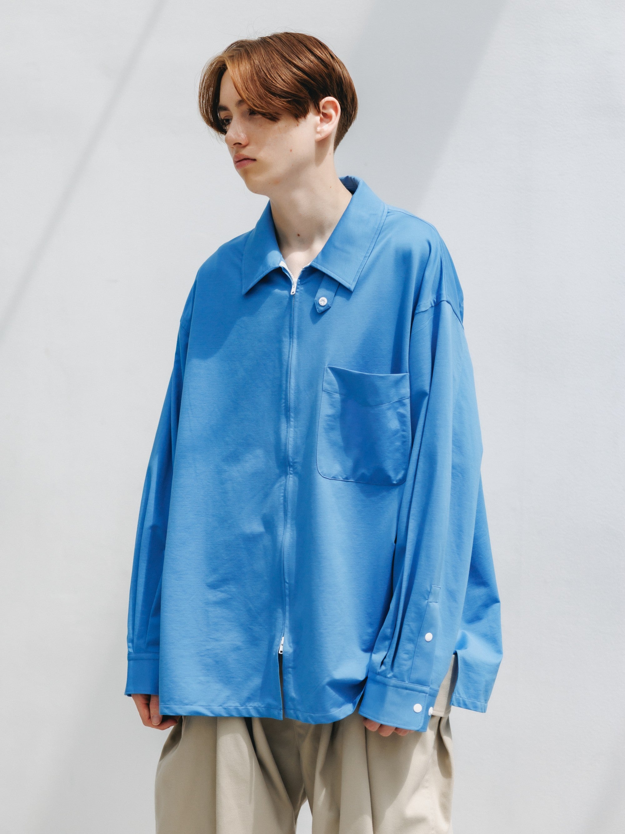 【5.30 SAT 20:00- IN STOCK】46G KNIT EVERYDAY ZIP UP L/S SHIRT (SAX BLUE)