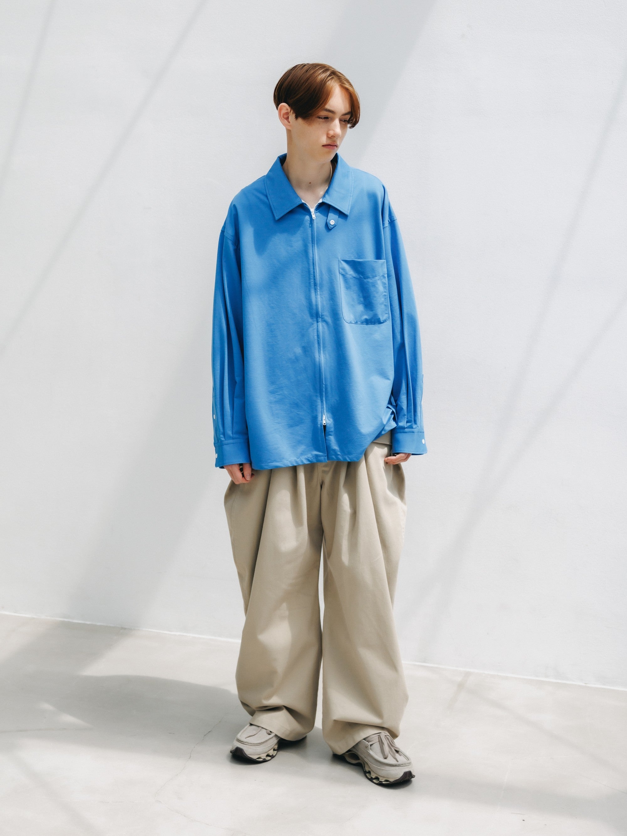 5.30 SAT 20:00- IN STOCK】46G KNIT EVERYDAY ZIP UP L/S SHIRT (SAX BLUE