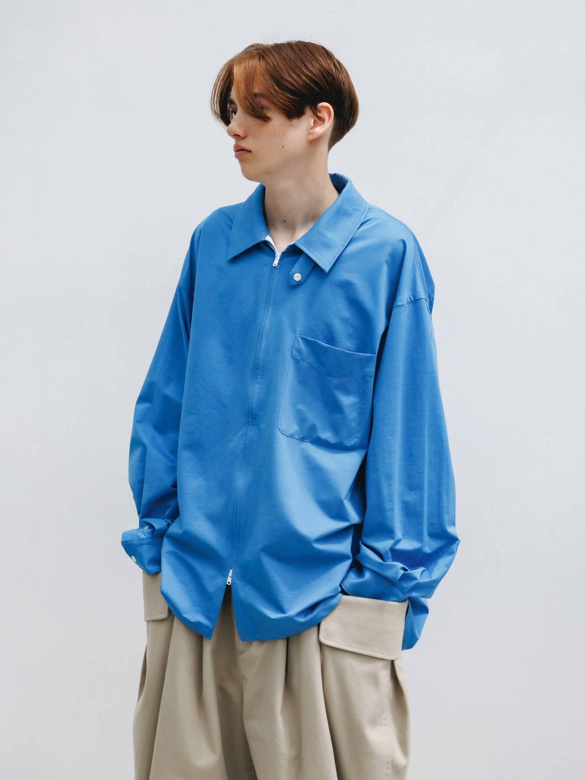 【5.30 SAT 20:00- IN STOCK】46G KNIT EVERYDAY ZIP UP L/S SHIRT (SAX BLUE)