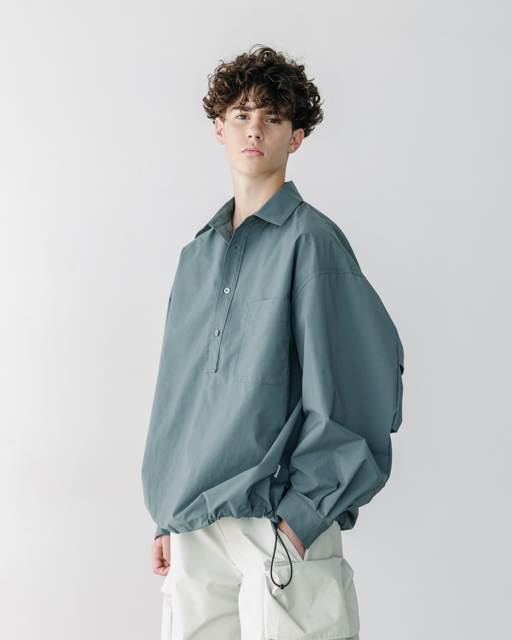 【5.6 TUE 20:00- IN STOCK】MINI PLAID L/S PULLOVER SHIRT (BLUE GRAY)