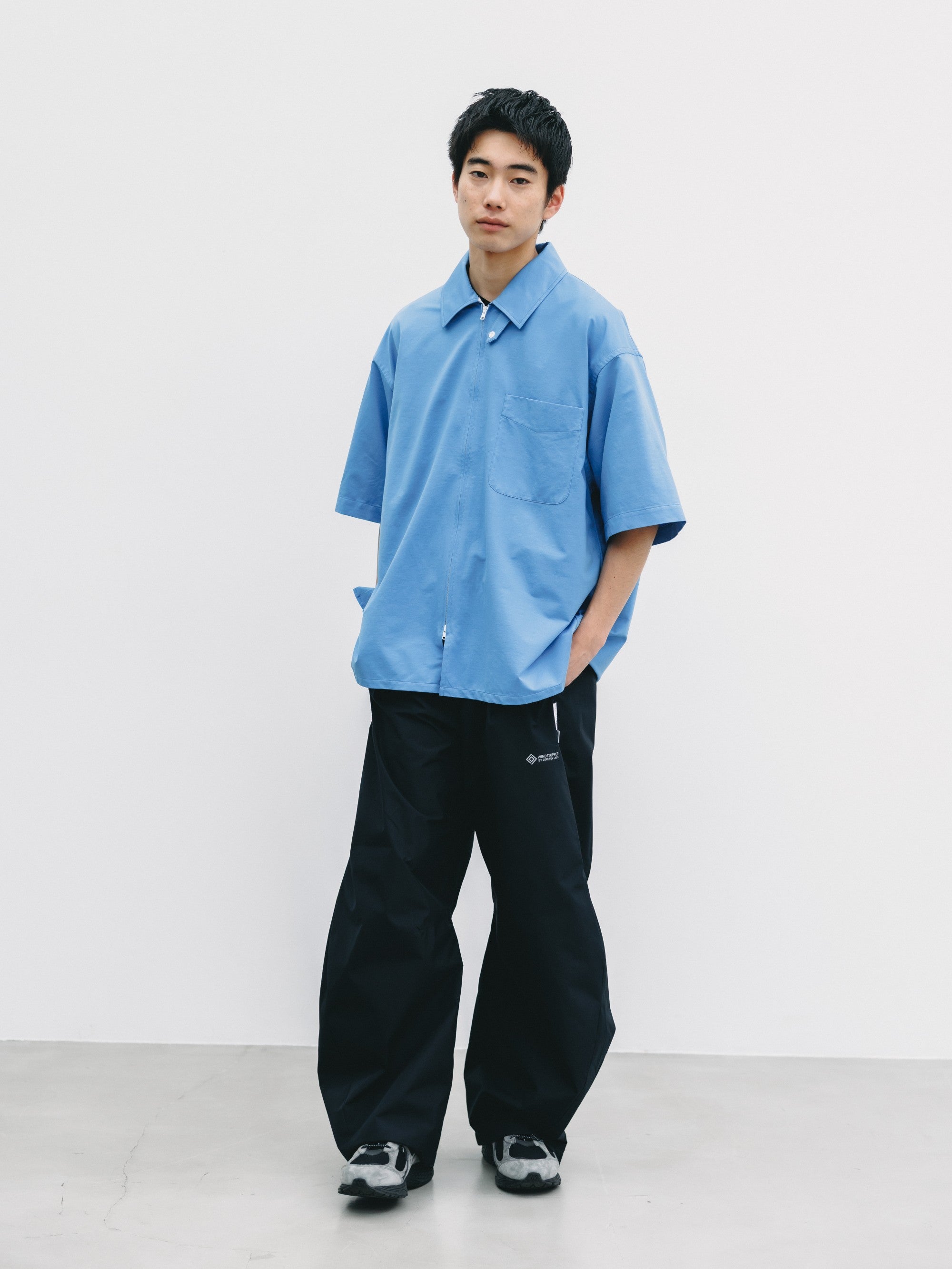 【6.27 SAT 20:00- IN STOCK】46G KNIT EVERYDAY ZIP UP S/S SHIRT (SAX BLUE)