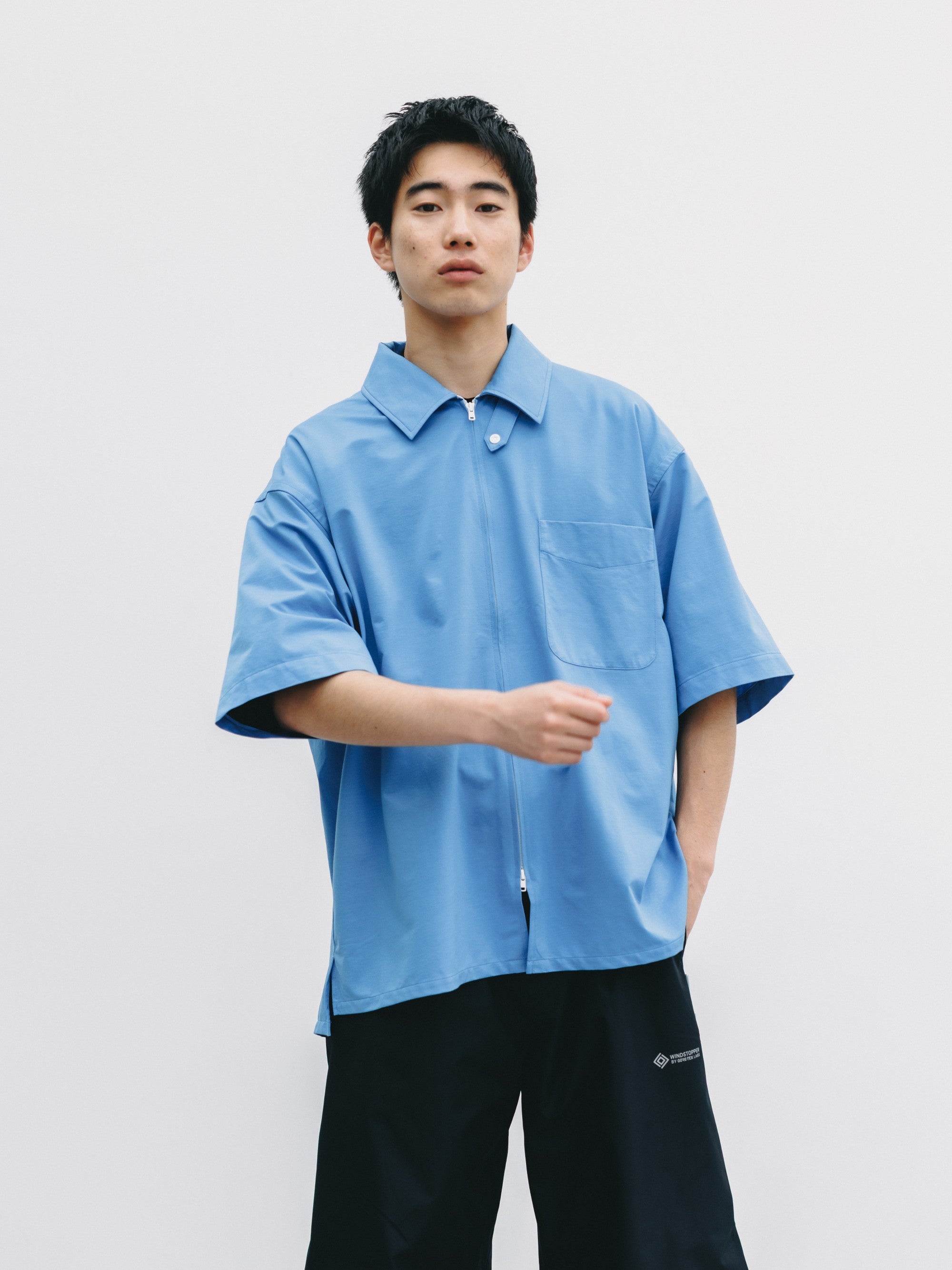 【6.27 SAT 20:00- IN STOCK】46G KNIT EVERYDAY ZIP UP S/S SHIRT (SAX BLUE)