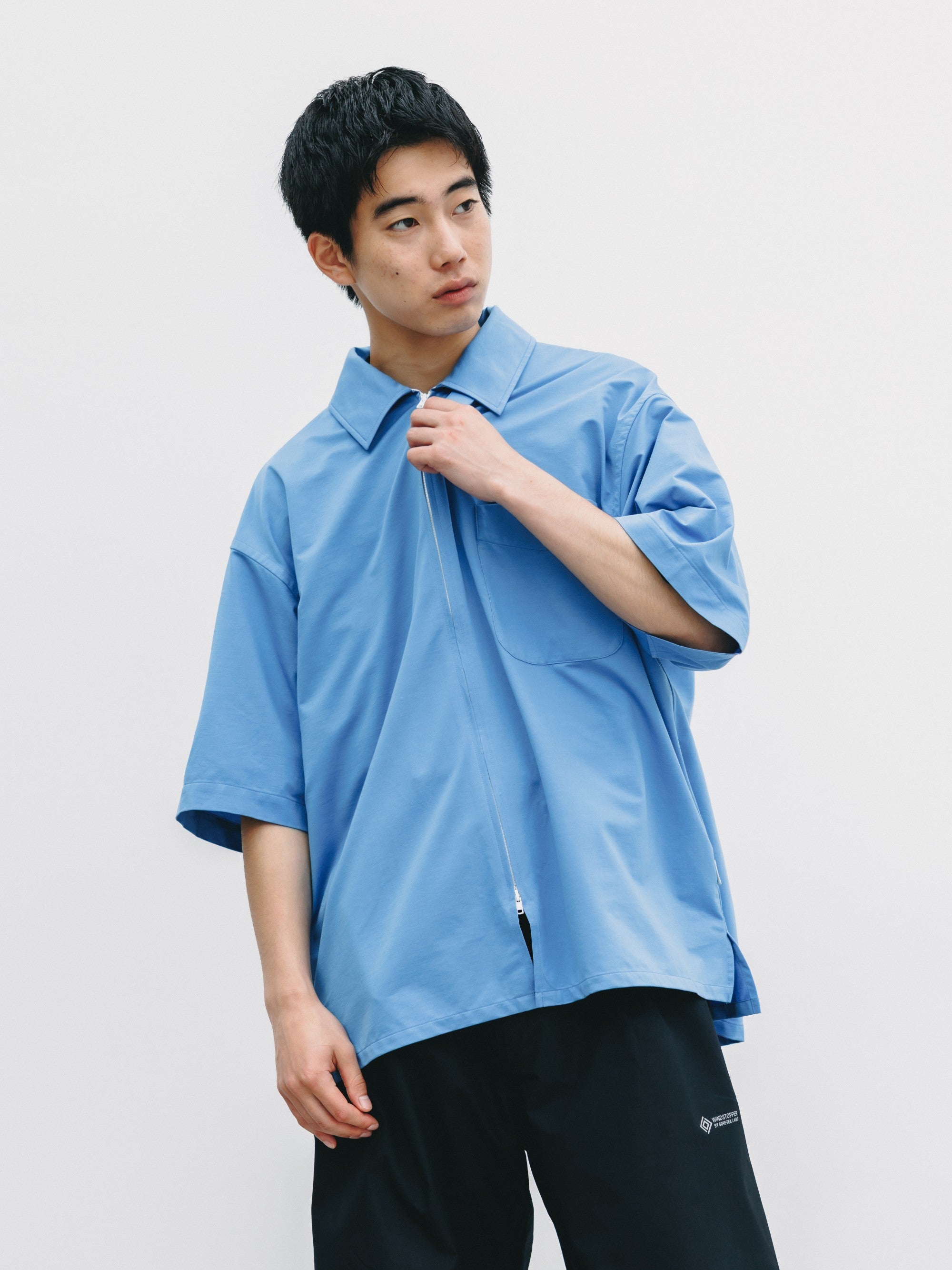 【6.27 SAT 20:00- IN STOCK】46G KNIT EVERYDAY ZIP UP S/S SHIRT (SAX BLUE)
