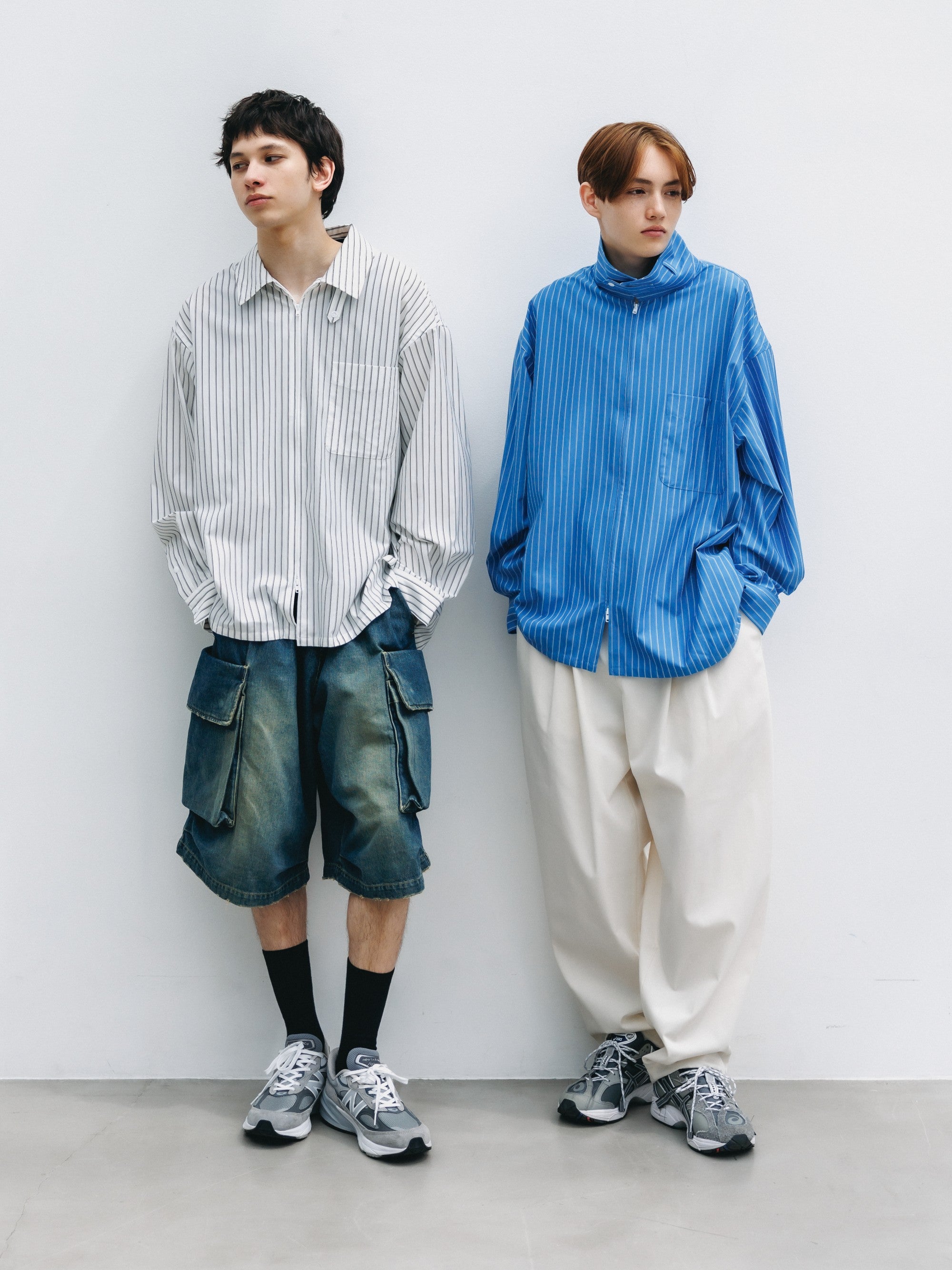 【5.30 SAT 20:00- IN STOCK】THICK/THIN STRIPE 46G KNIT EVERYDAY ZIP UP L/S SHIRT (WHITE STRIPE)