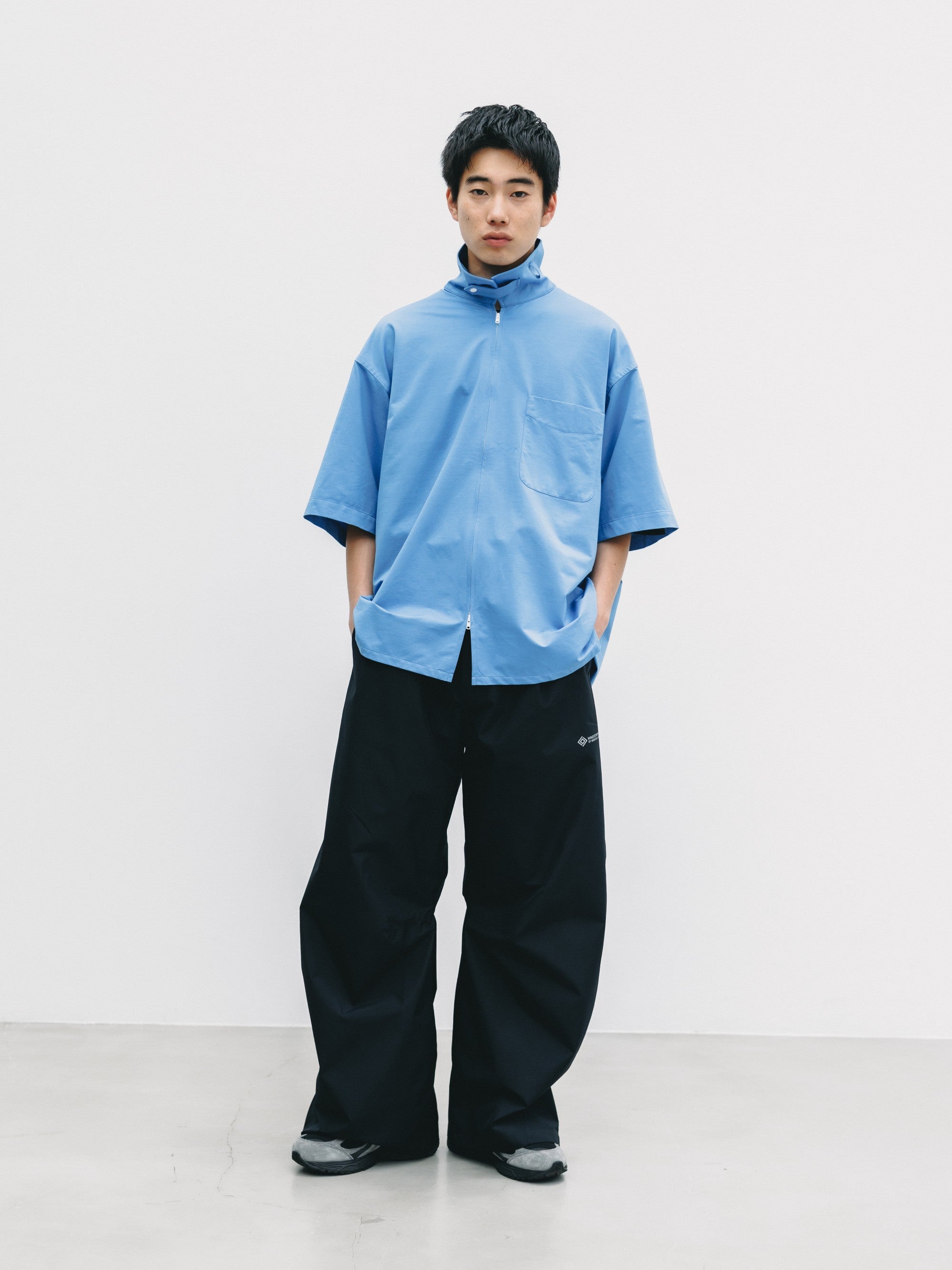 【6.27 SAT 20:00- IN STOCK】46G KNIT EVERYDAY ZIP UP S/S SHIRT (SAX BLUE)