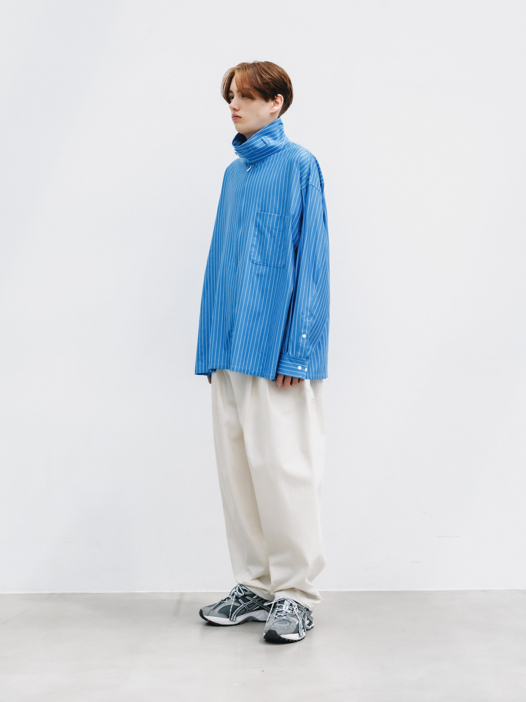 【5.30 SAT 20:00- IN STOCK】THICK/THIN STRIPE 46G KNIT EVERYDAY ZIP UP L/S SHIRT (SAX BLUE STRIPE)