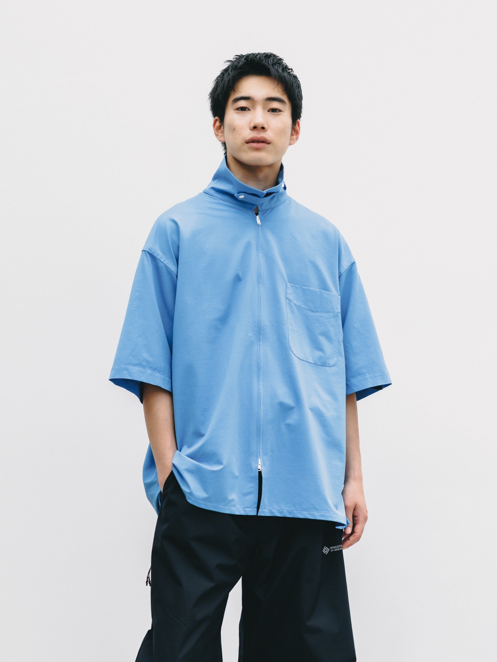 【6.27 SAT 20:00- IN STOCK】46G KNIT EVERYDAY ZIP UP S/S SHIRT (SAX BLUE)