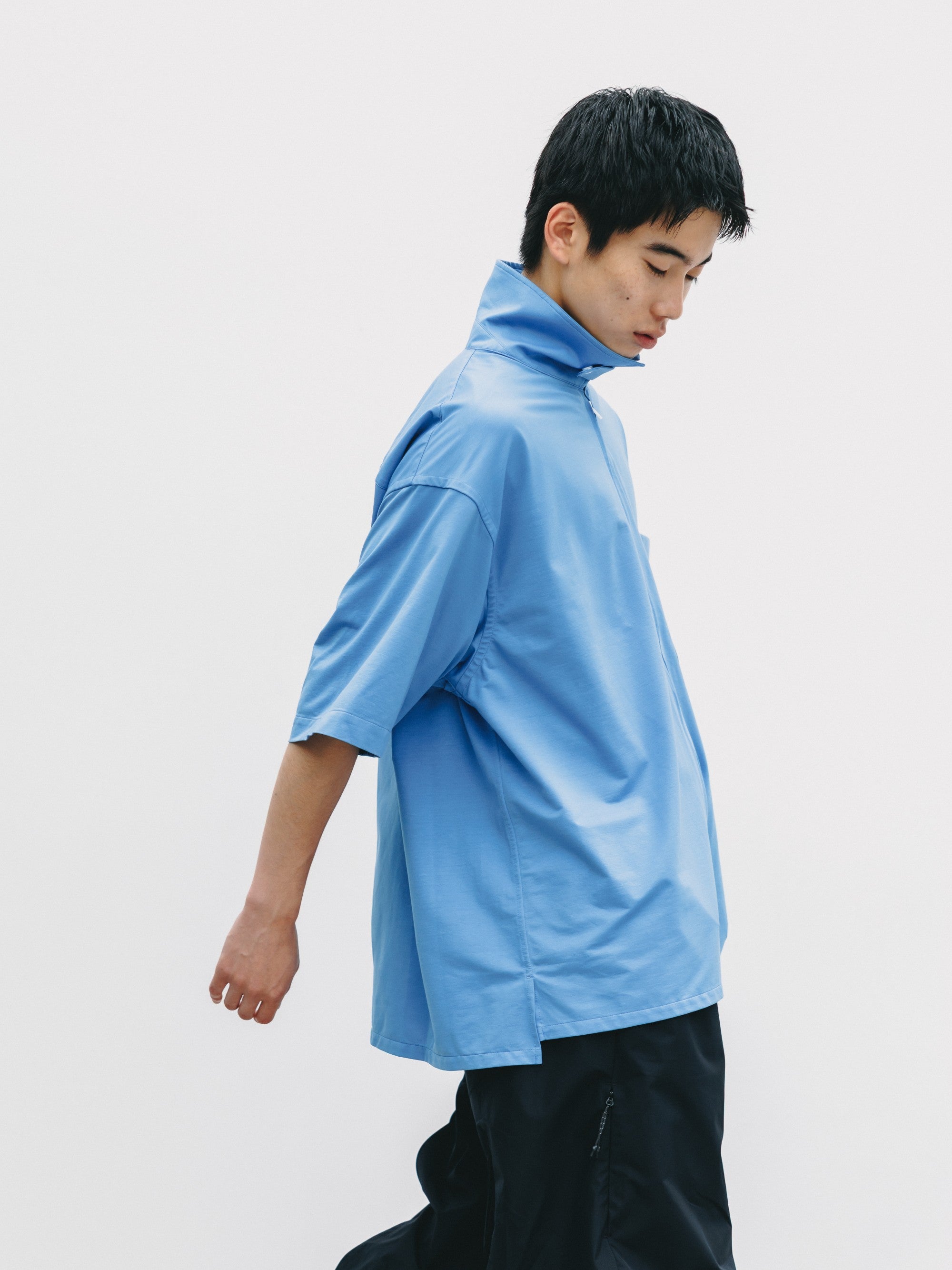 【6.27 SAT 20:00- IN STOCK】46G KNIT EVERYDAY ZIP UP S/S SHIRT (SAX BLUE)