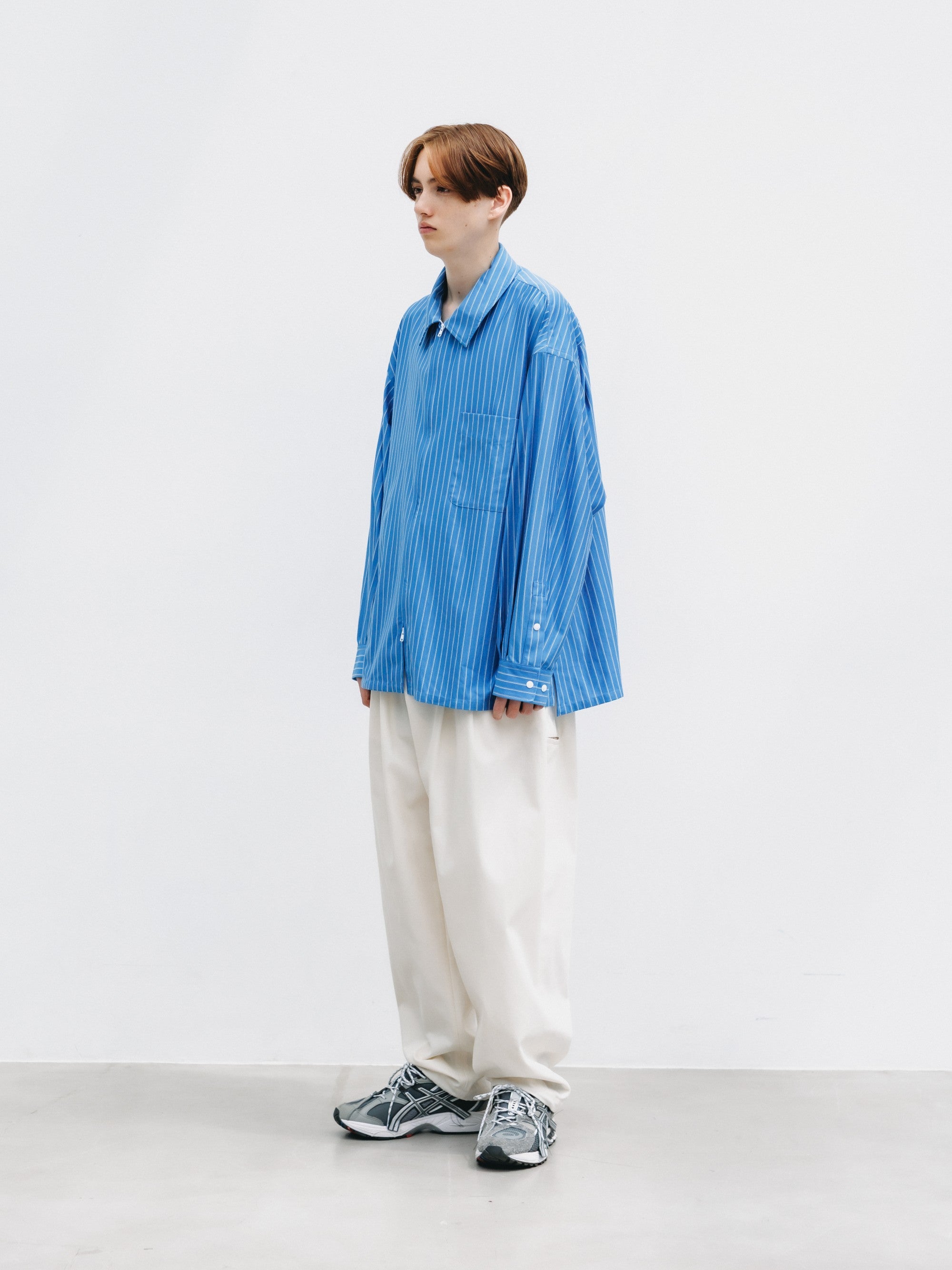 THICK/THIN STRIPE 46G KNIT EVERYDAY ZIP UP L/S SHIRT (SAX BLUE STRIPE)