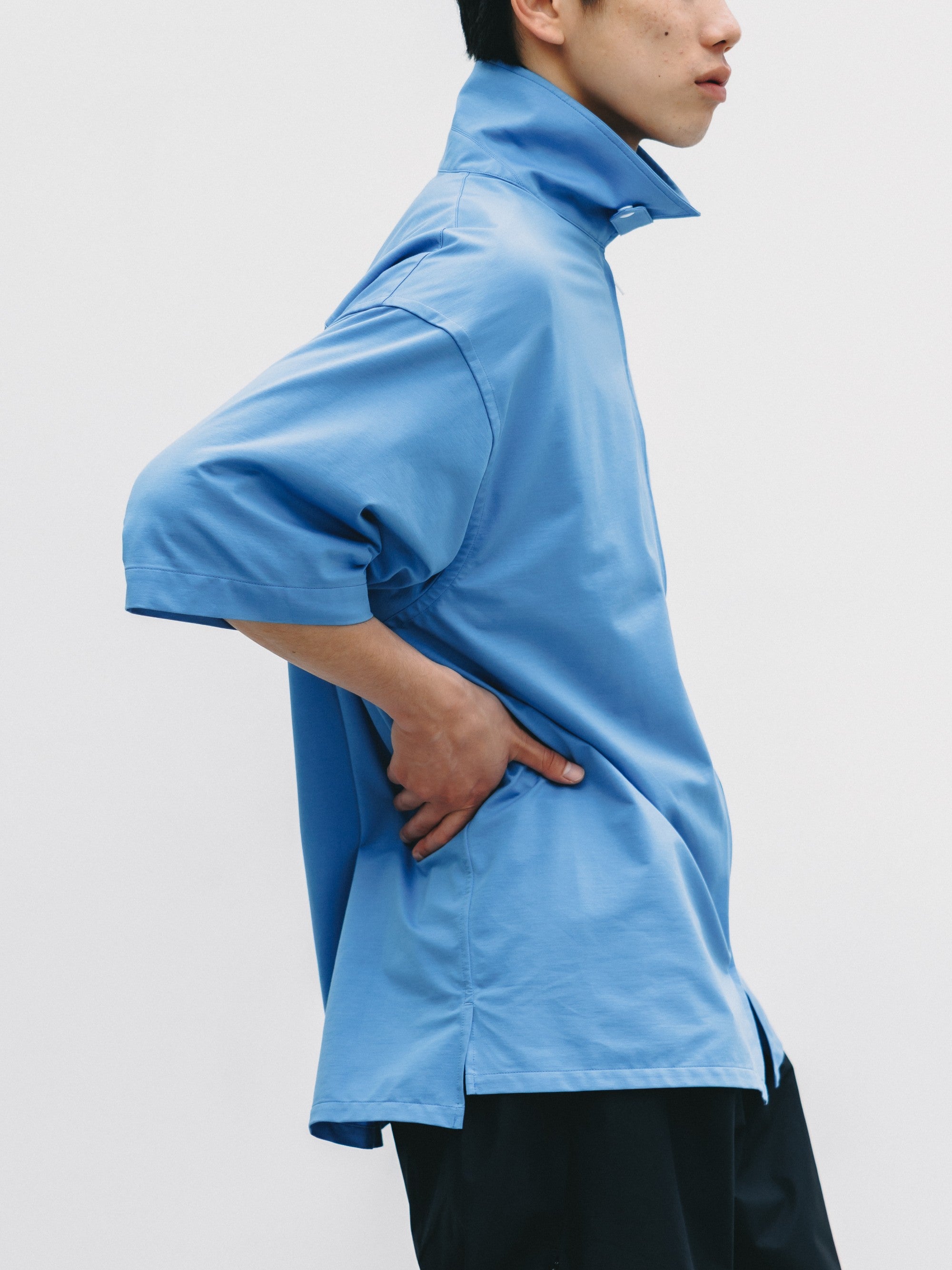 6.27 SAT 20:00- IN STOCK】46G KNIT EVERYDAY ZIP UP S/S SHIRT (SAX BLUE