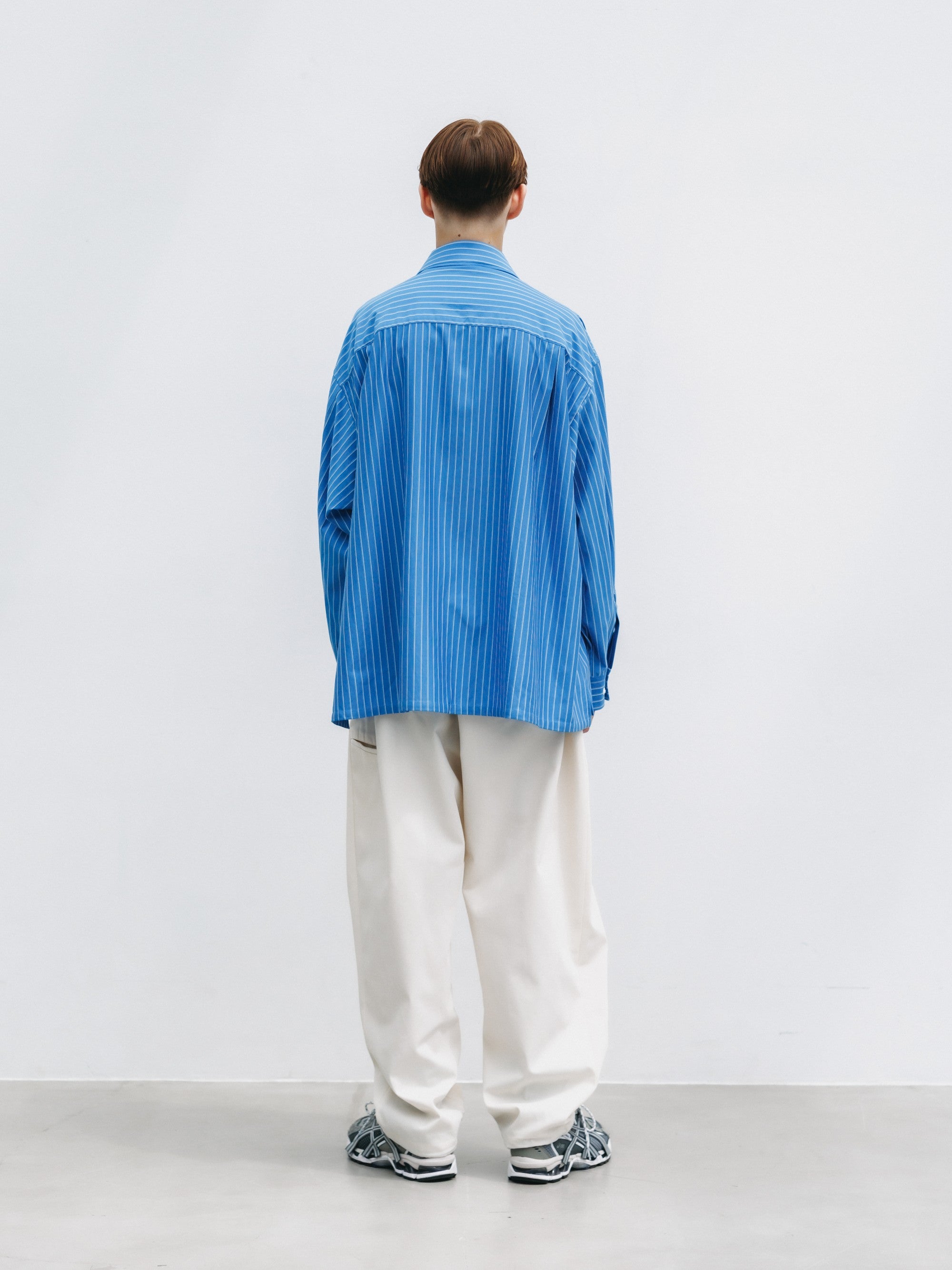 【5.30 SAT 20:00- IN STOCK】THICK/THIN STRIPE 46G KNIT EVERYDAY ZIP UP L/S SHIRT (SAX BLUE STRIPE)