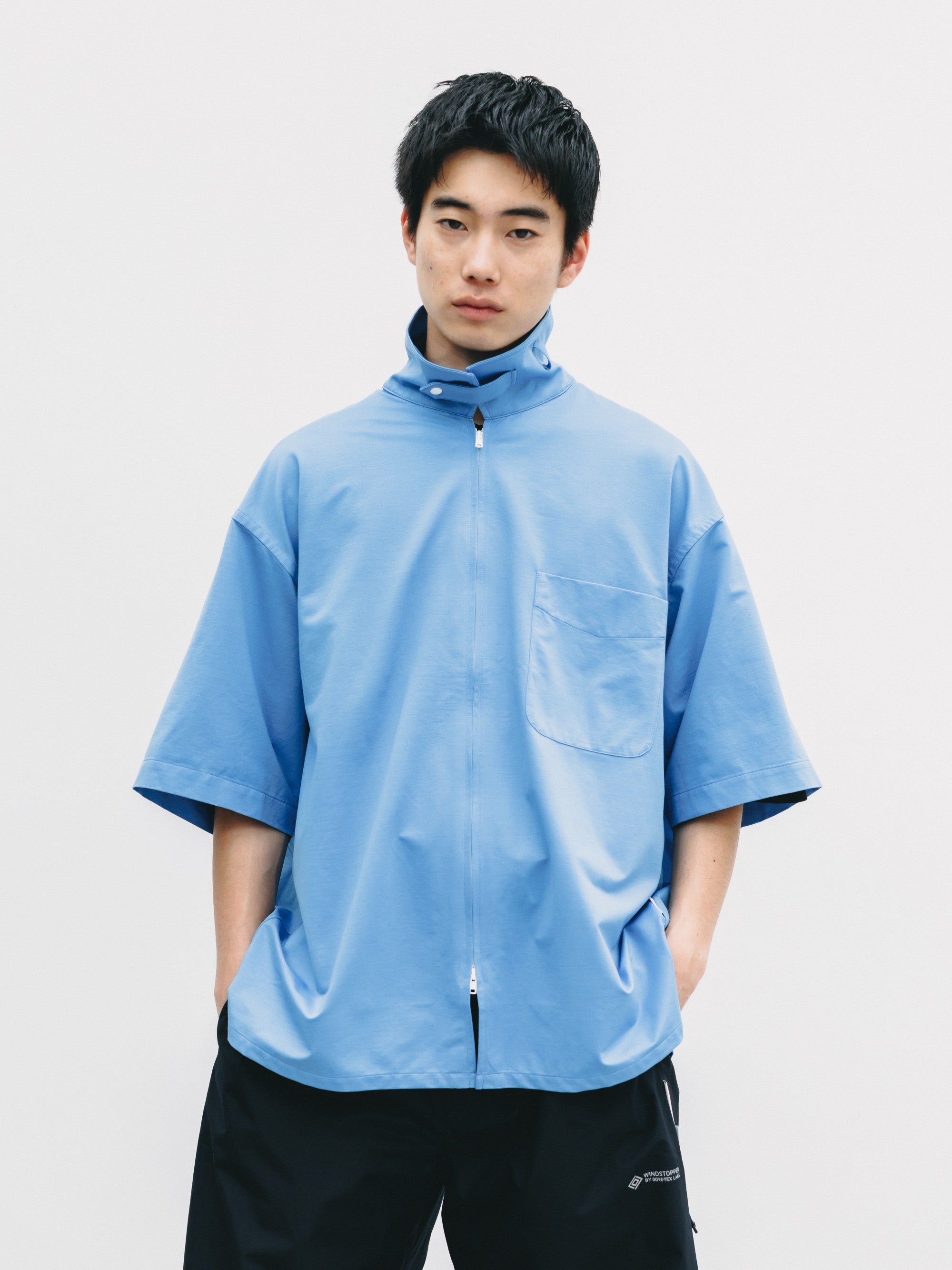 【6.27 SAT 20:00- IN STOCK】46G KNIT EVERYDAY ZIP UP S/S SHIRT (SAX BLUE)