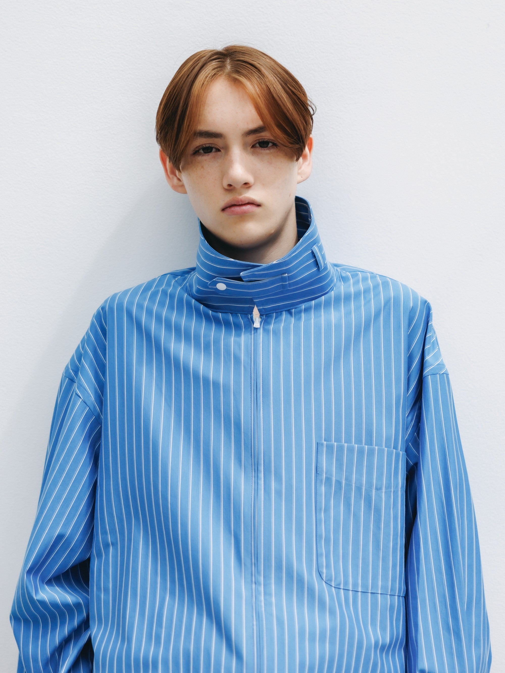 【5.30 SAT 20:00- IN STOCK】THICK/THIN STRIPE 46G KNIT EVERYDAY ZIP UP L/S SHIRT (SAX BLUE STRIPE)
