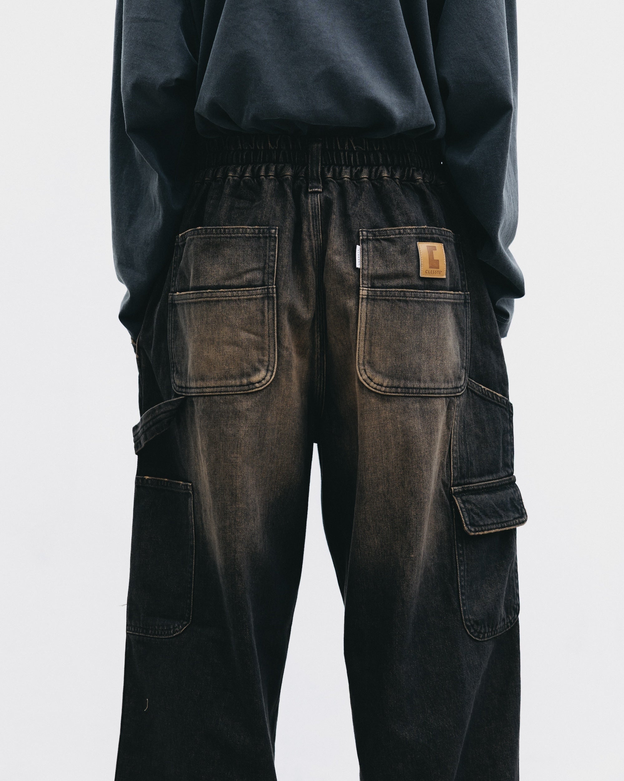 VINTAGE DYED SELVEDGE DENIM WORKER PANTS (VINTAGE BLACK)