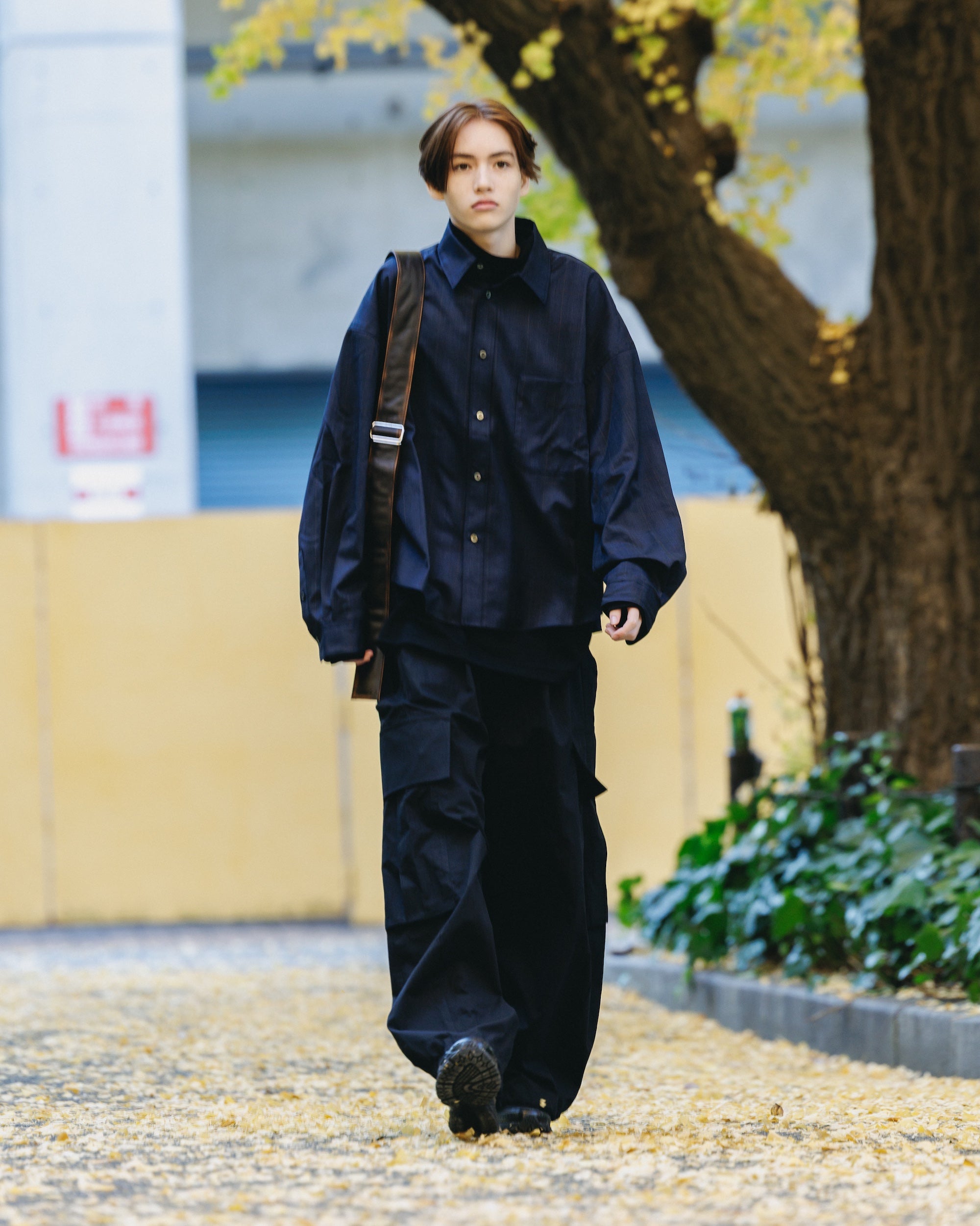 LIGHT WOOL CROPPED LENGTH EVERYDAY L/S SHIRT (GLEN CHECK(NAVY))