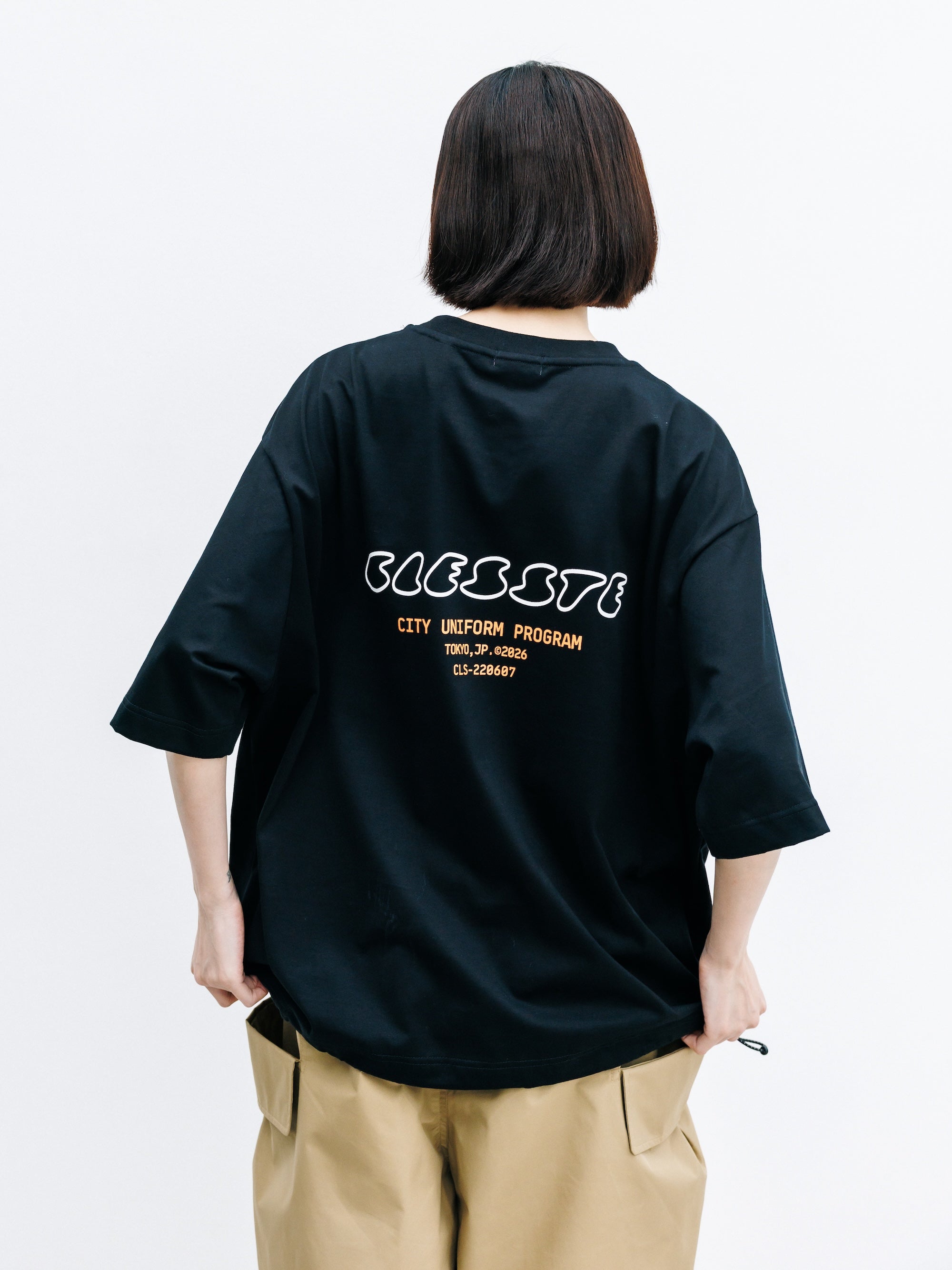 【8.1 SAT 20:00- IN STOCK】"CLST" LOGO PRINT S/S T-SHIRT WITH DRAWSTRINGS (BLACK)