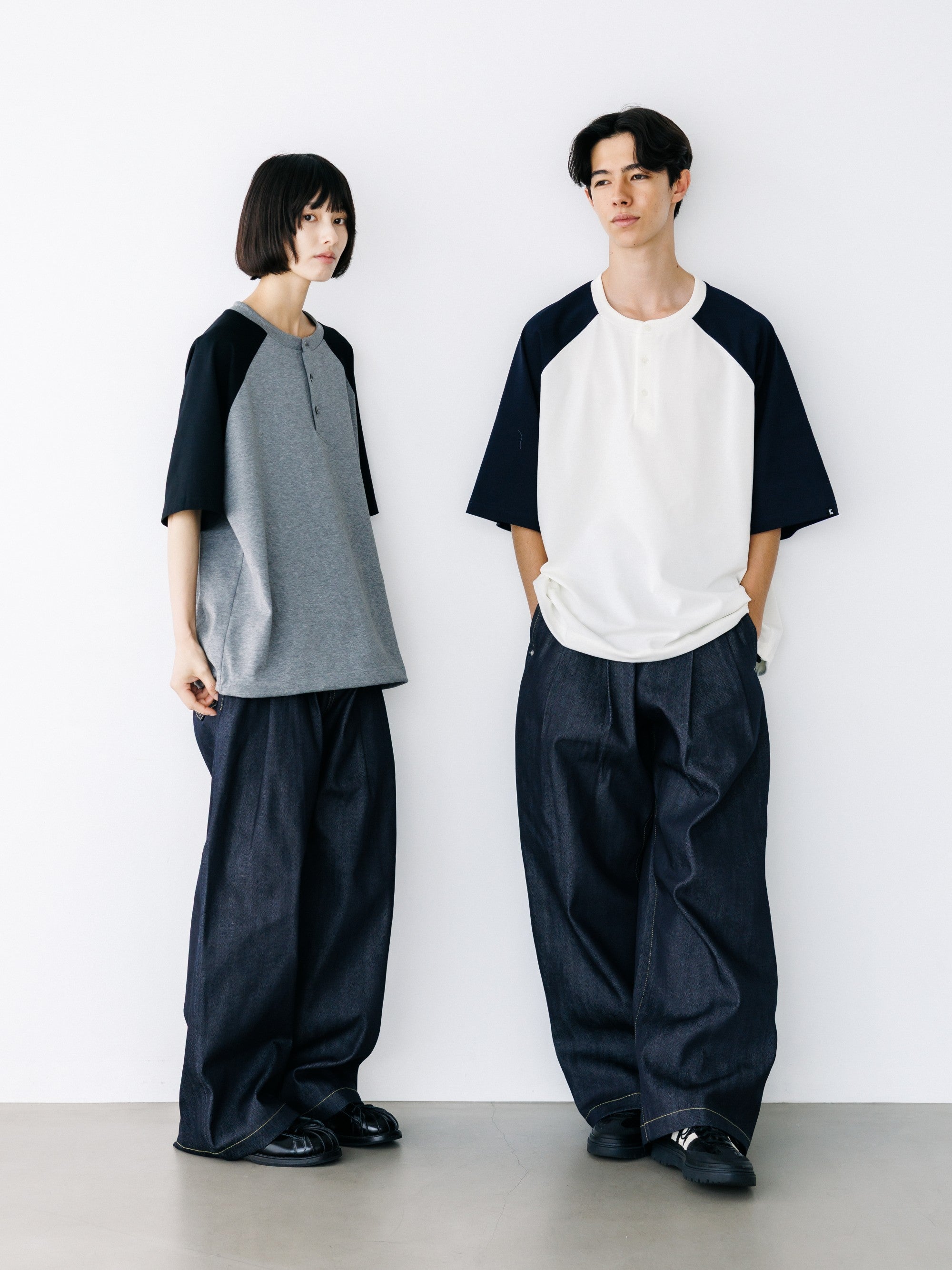 【8.19 WED 20:00- IN STOCK】RAGLAN HENLEY NECK S/S T-SHIRT WITH DRAWSTRINGS (WHITE×NAVY)