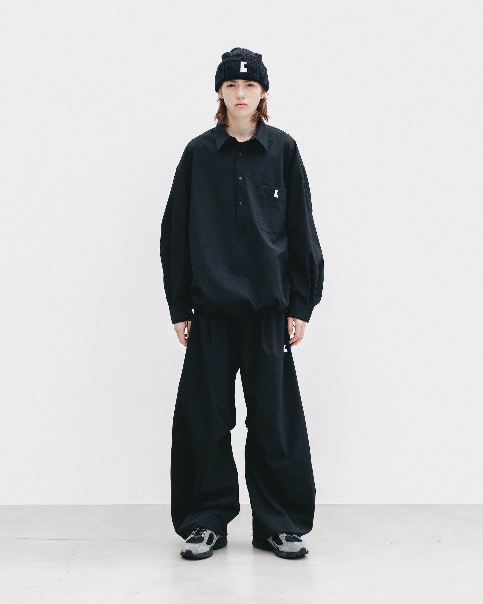 【9.20 SAT 20:00- IN STOCK】CITY UNIFORM BARREL LEG EASY PANTS (BLACK)