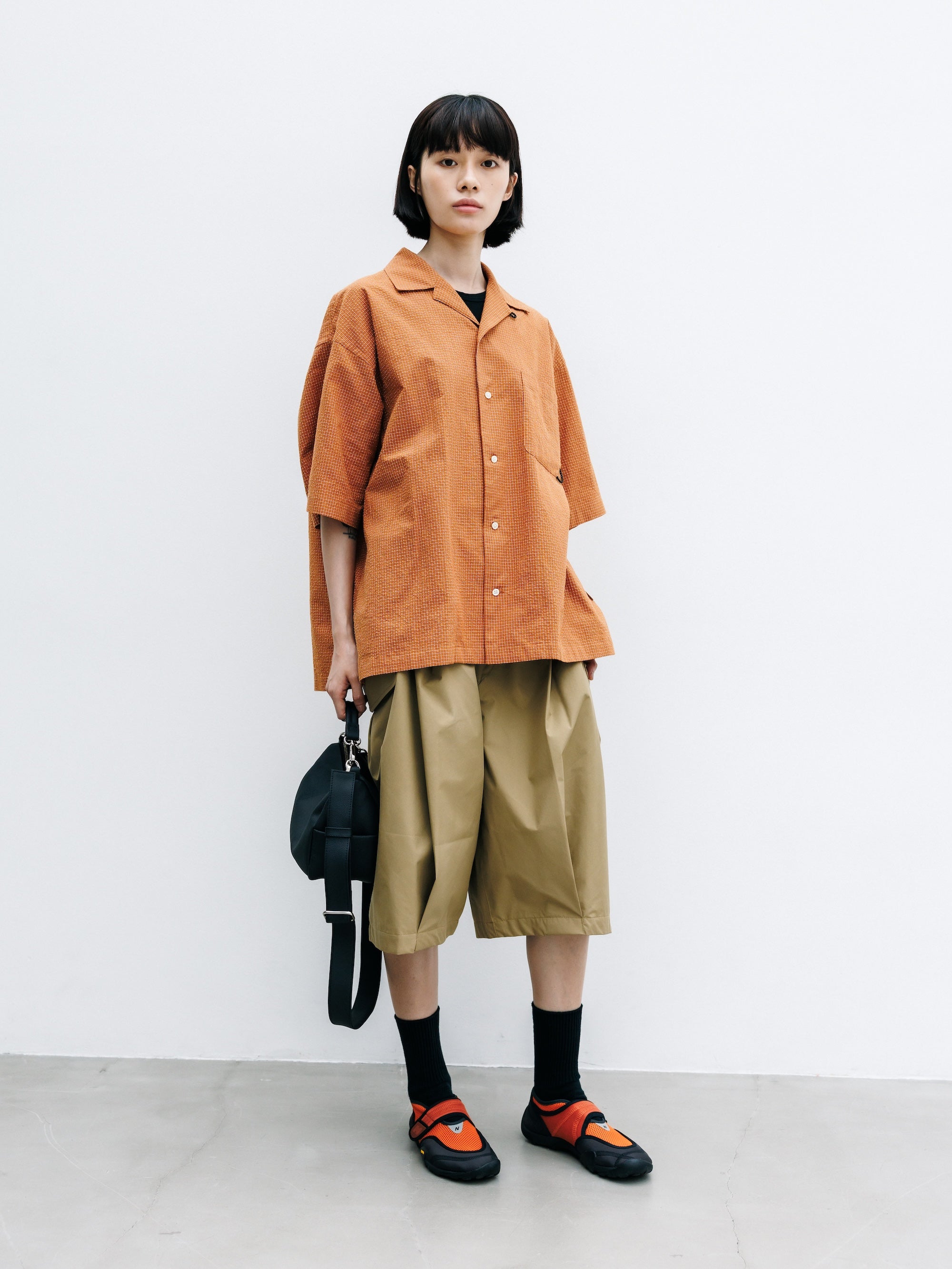 【7.25 SAT 20:00- IN STOCK】MINI CHECK OPEN COLLAR S/S SHIRT (TERRACOTTA×WHITE)