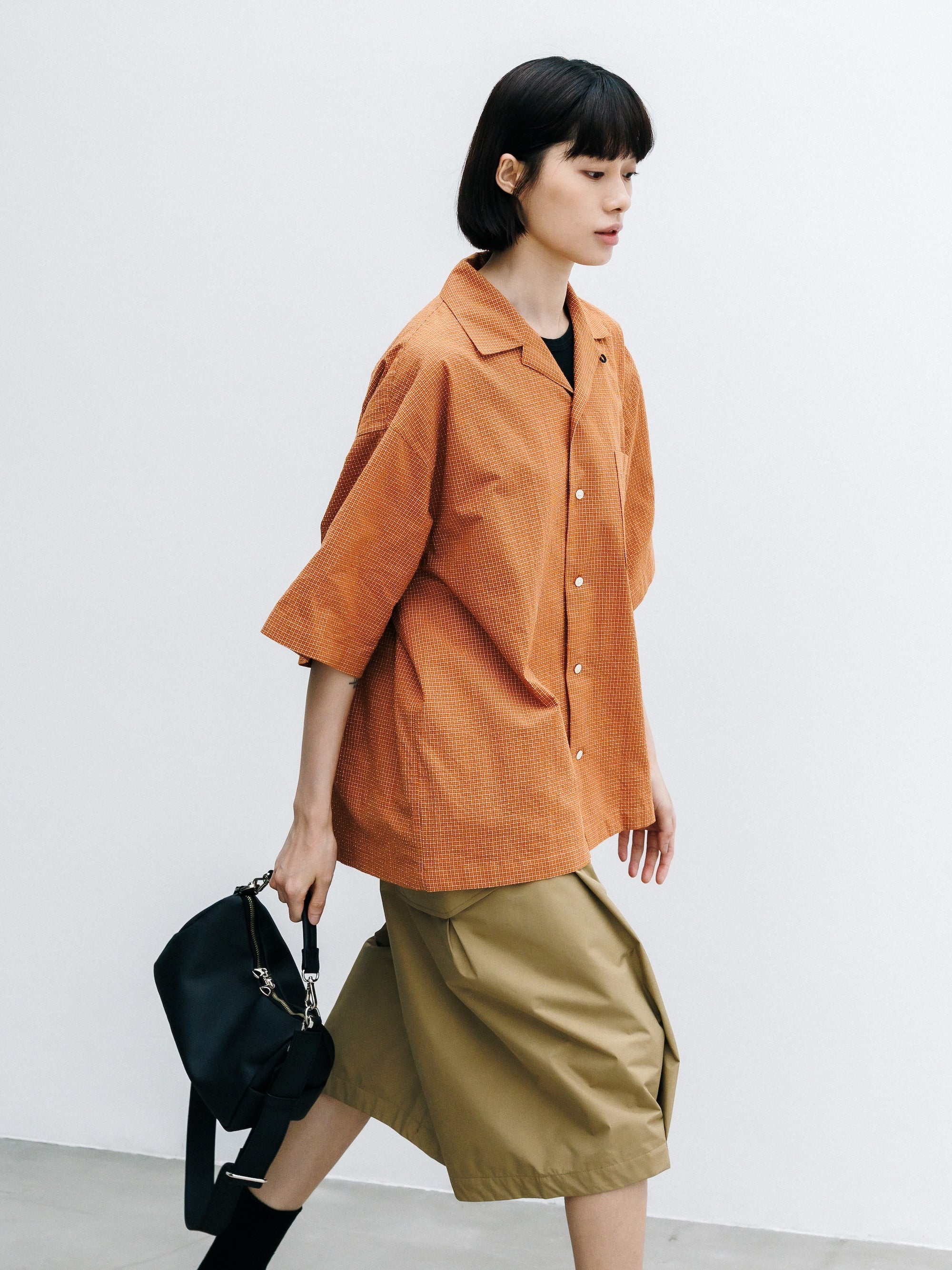 【7.25 SAT 20:00- IN STOCK】MINI CHECK OPEN COLLAR S/S SHIRT (TERRACOTTA×WHITE)