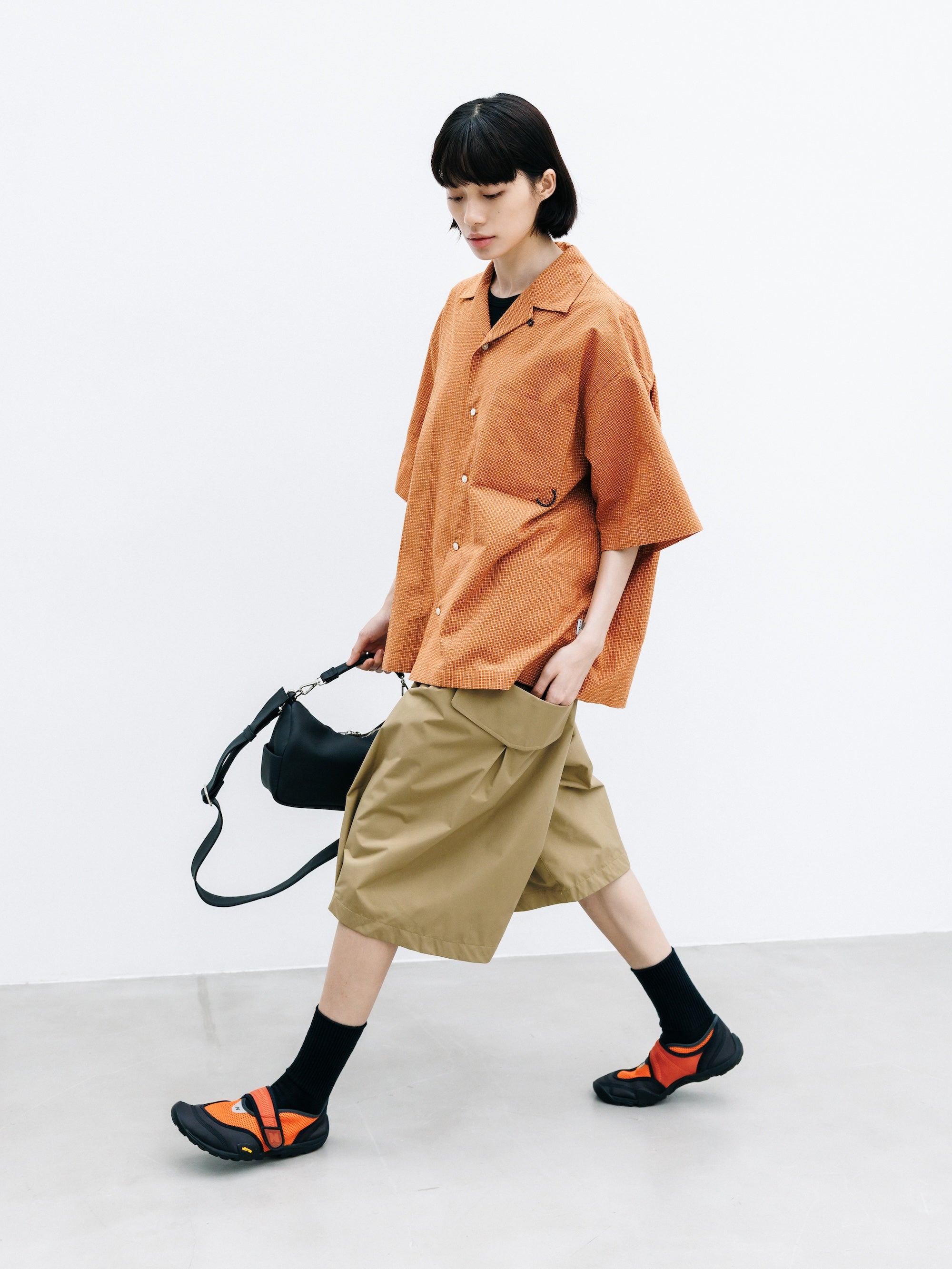 【7.25 SAT 20:00- IN STOCK】MINI CHECK OPEN COLLAR S/S SHIRT (TERRACOTTA×WHITE)