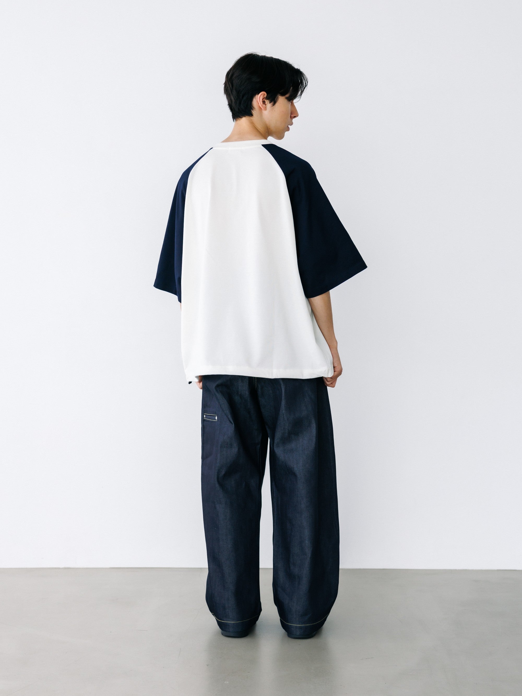 【8.19 WED 20:00- IN STOCK】RAGLAN HENLEY NECK S/S T-SHIRT WITH DRAWSTRINGS (WHITE×NAVY)