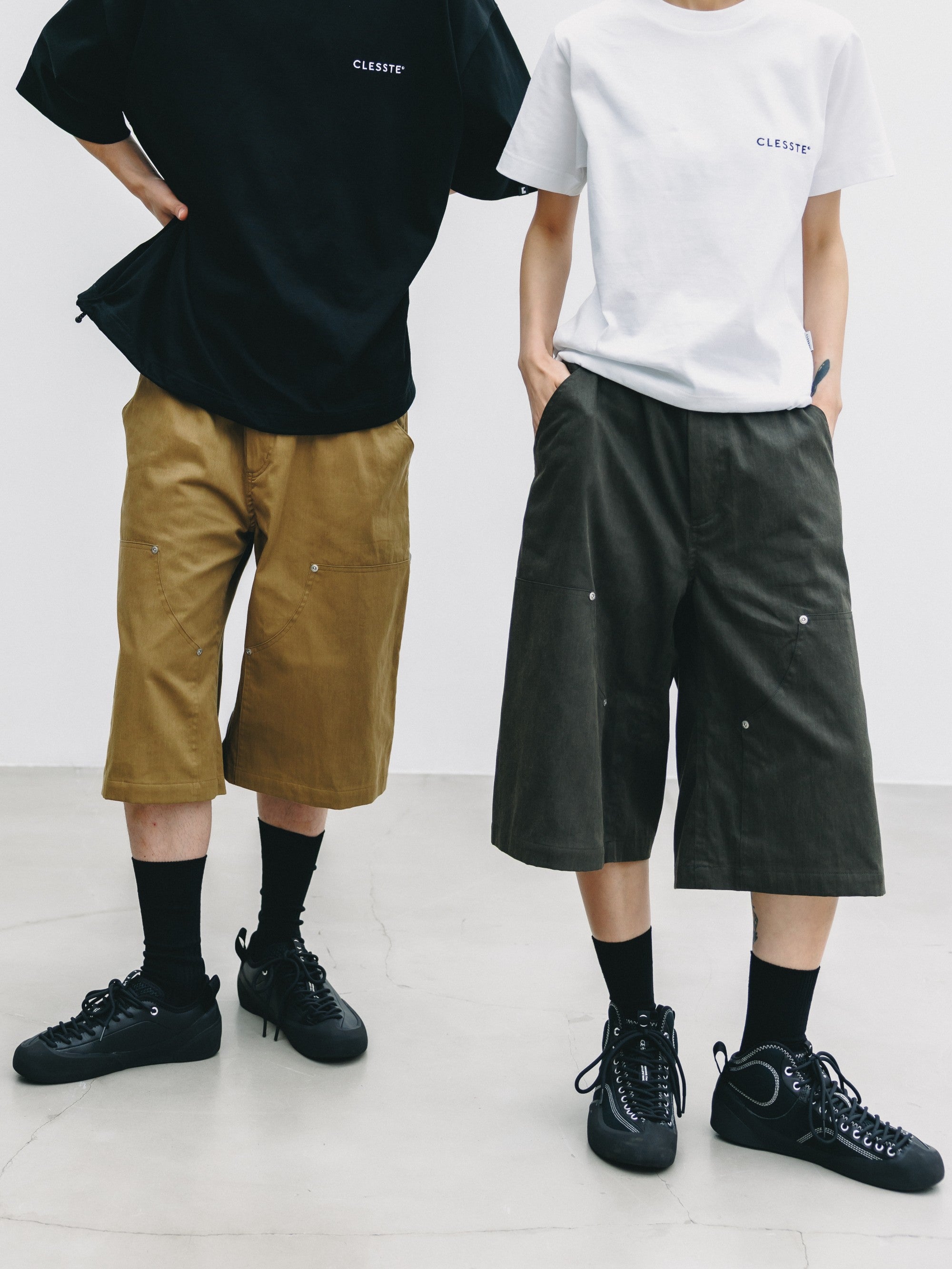 【7.4 SAT 20:00- IN STOCK】VINTAGE EFFECT DOUBLE KNEE WORKER BAGGY HALF PANTS (BEIGE)