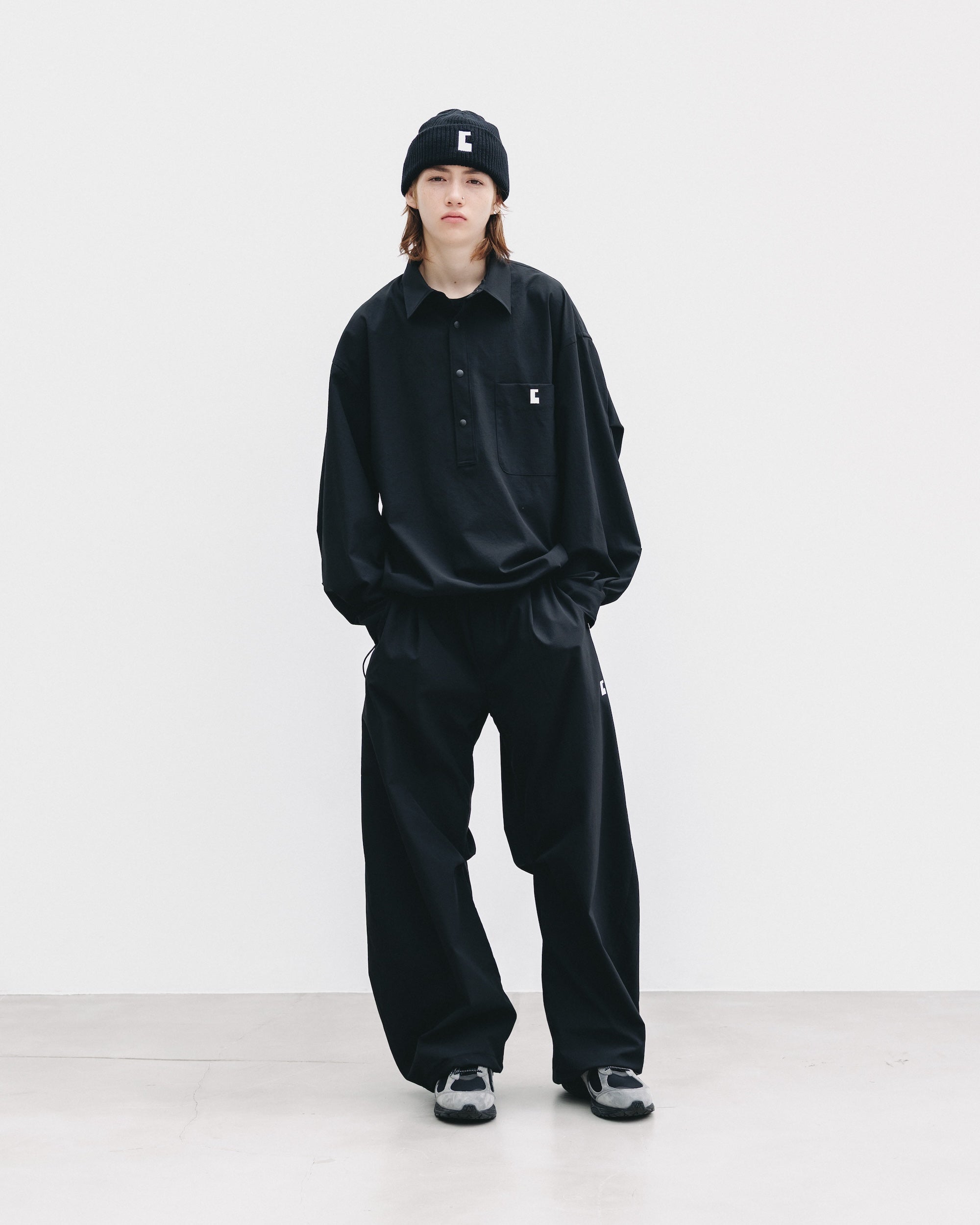 【9.20 SAT 20:00- IN STOCK】CITY UNIFORM BARREL LEG EASY PANTS (BLACK)