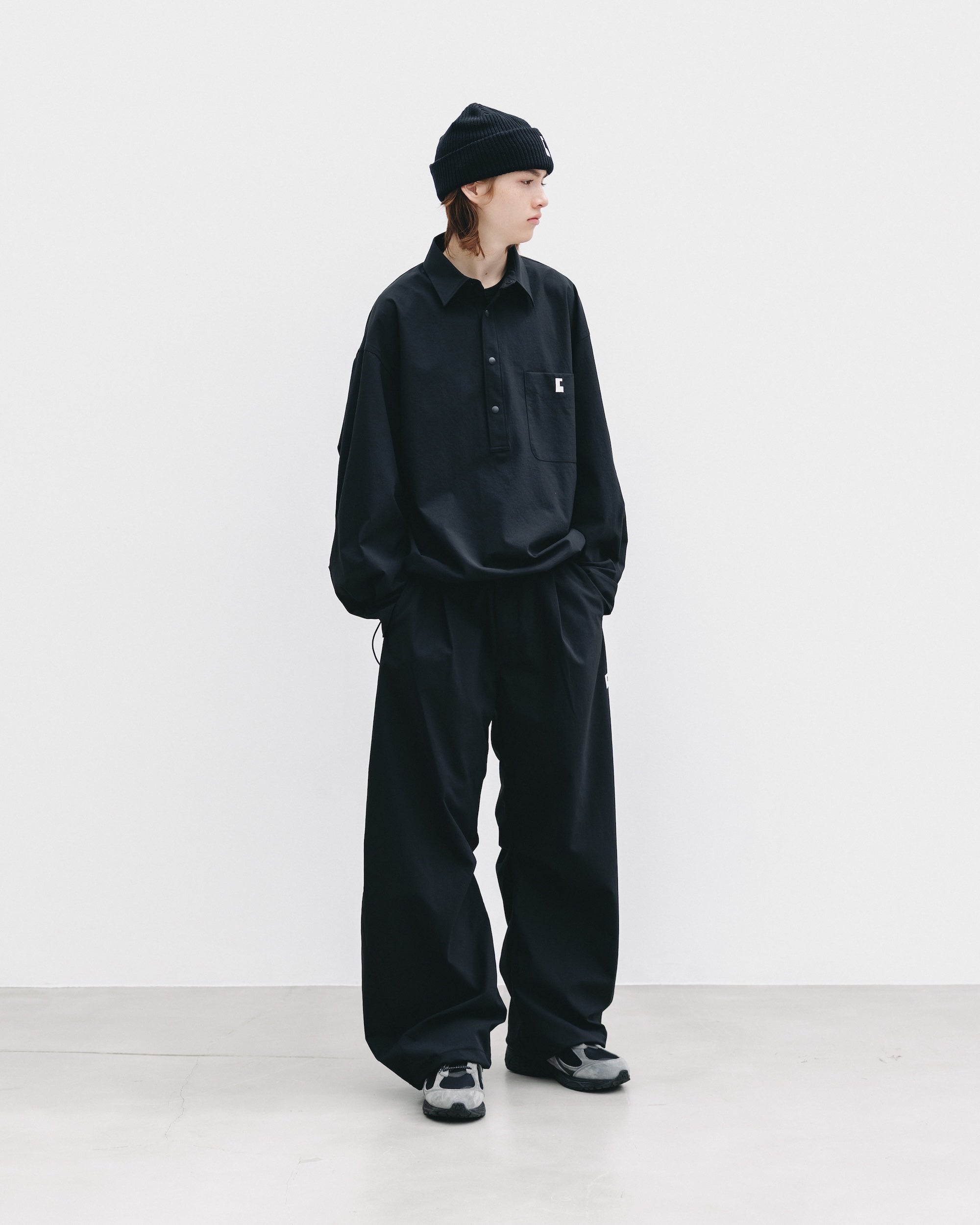 【9.20 SAT 20:00- IN STOCK】CITY UNIFORM BARREL LEG EASY PANTS (BLACK)