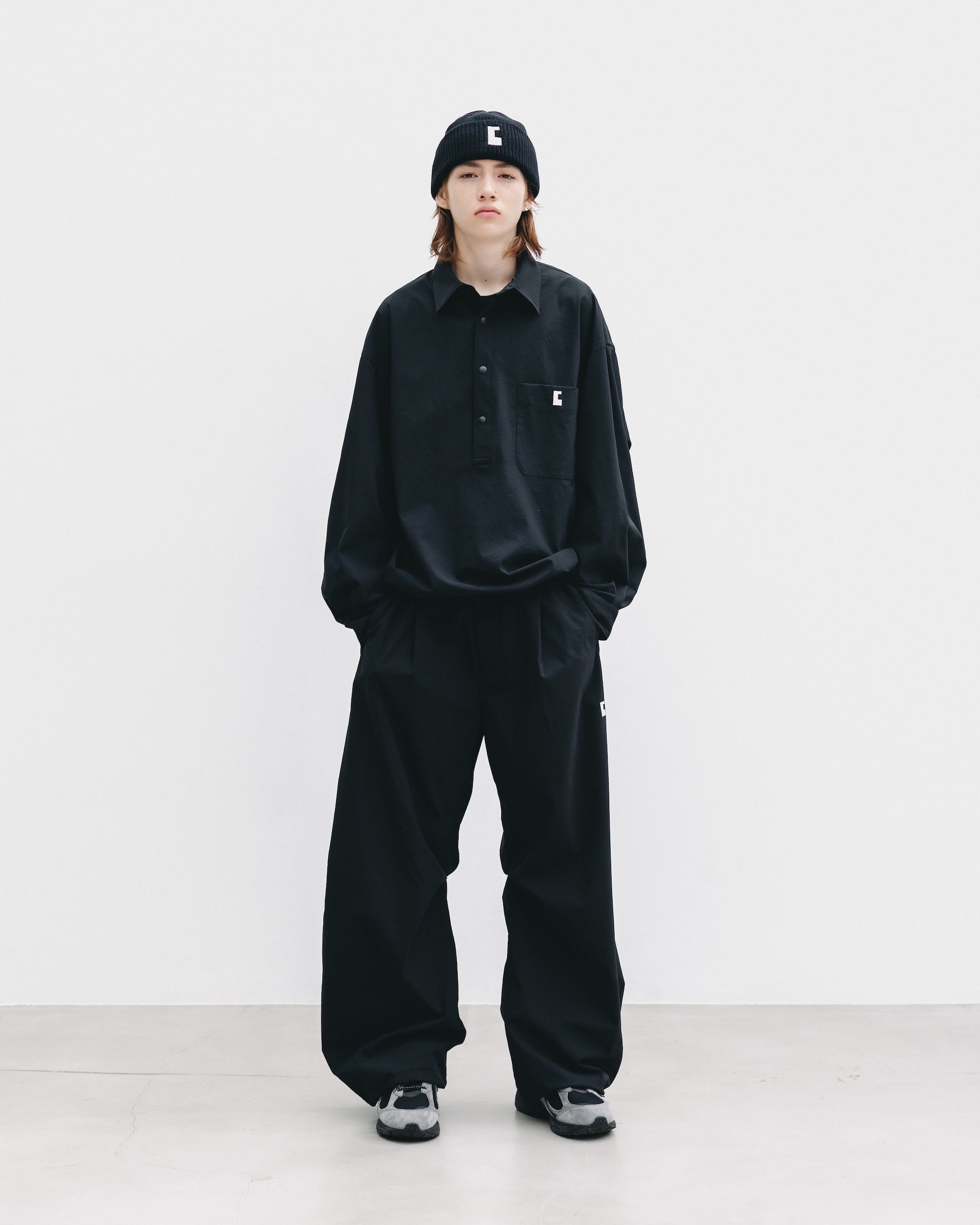 【9.20 SAT 20:00- IN STOCK】CITY UNIFORM BARREL LEG EASY PANTS (BLACK)