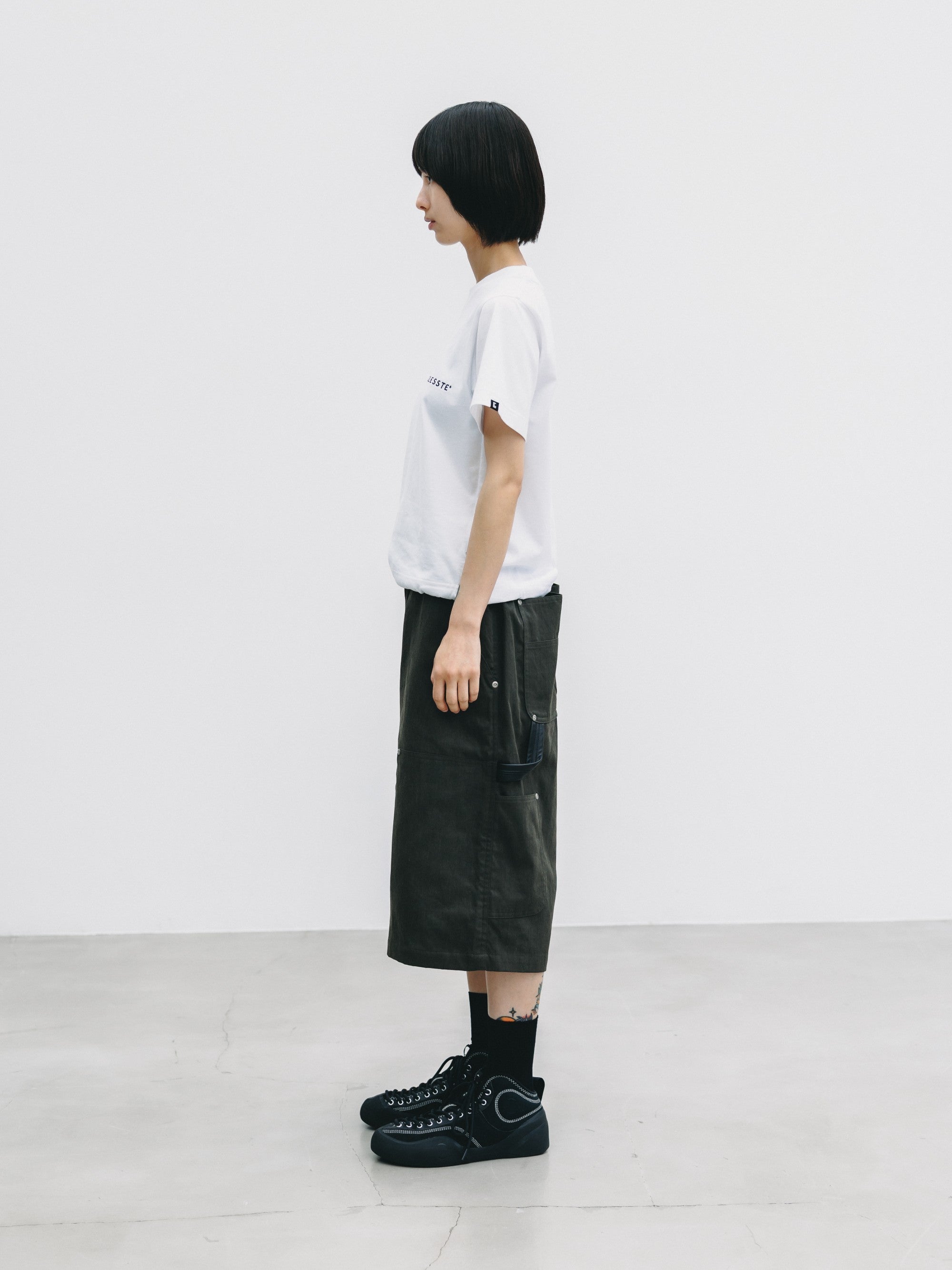 【7.4 SAT 20:00- IN STOCK】VINTAGE EFFECT DOUBLE KNEE WORKER BAGGY HALF PANTS (BLACK)