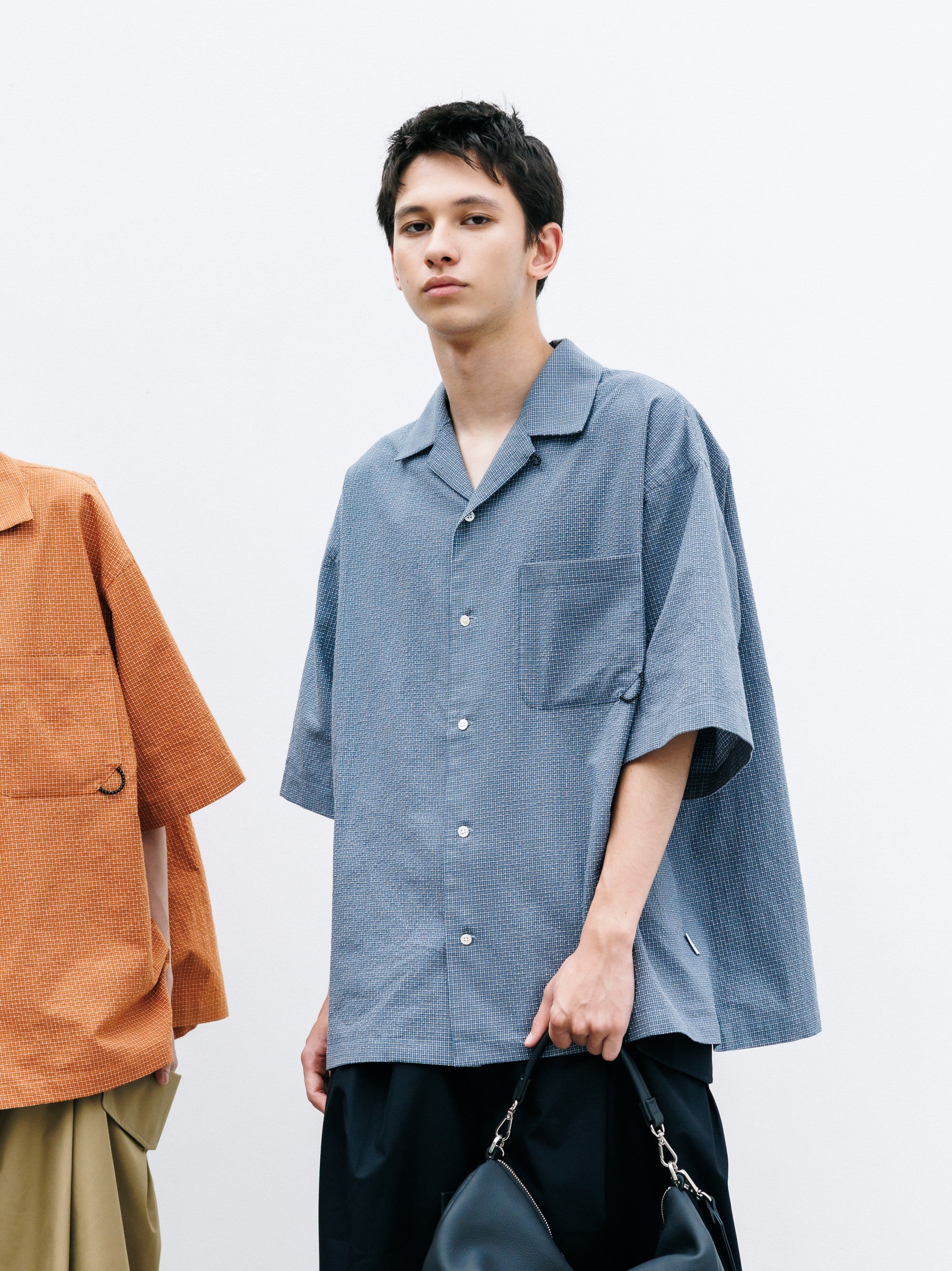 【7.25 SAT 20:00- IN STOCK】MINI CHECK OPEN COLLAR S/S SHIRT (BLUE×WHITE)