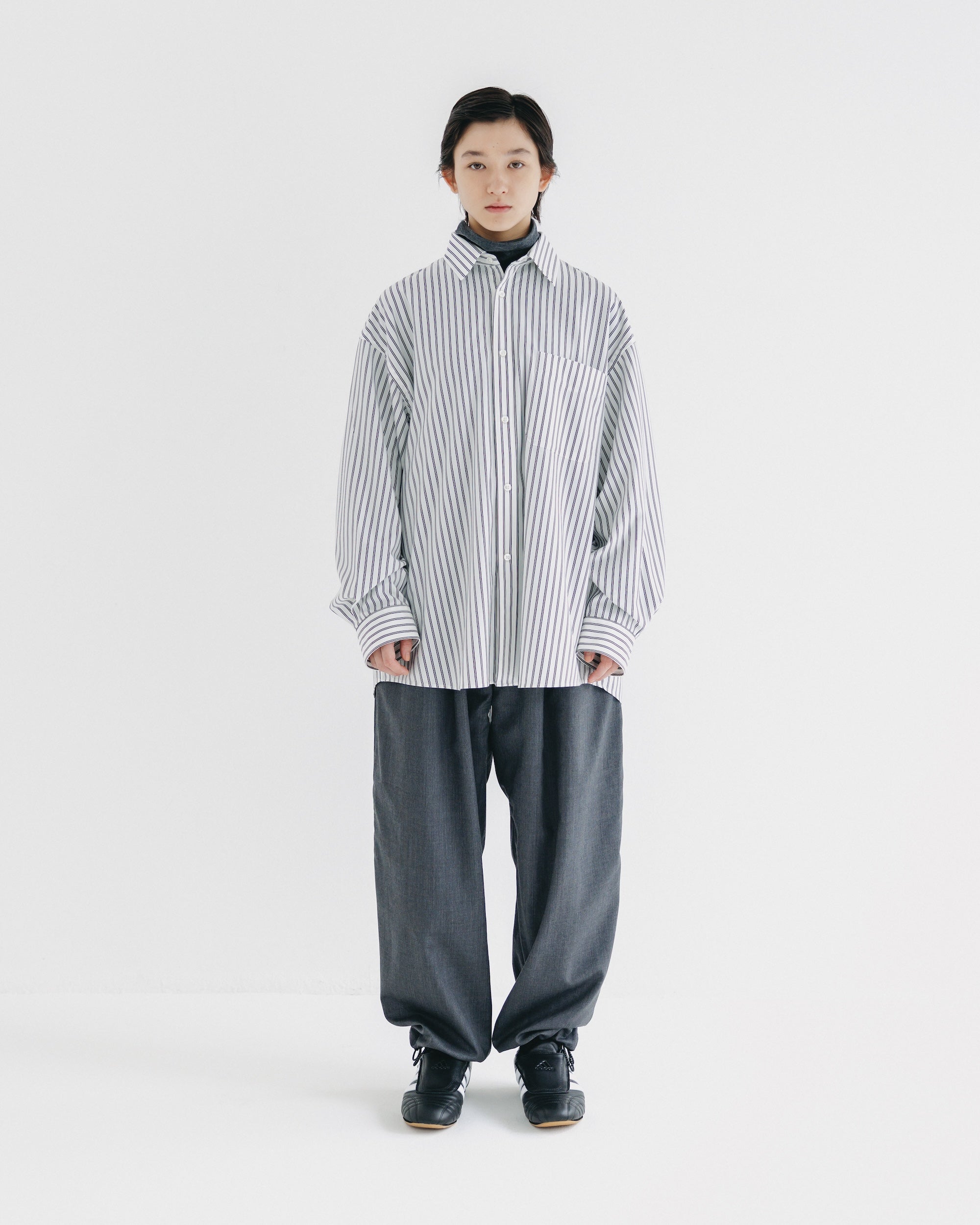 【9.17 WED 20:00- IN STOCK】46G KNIT EVERYDAY L/S SHIRT (WHITE STRIPE)
