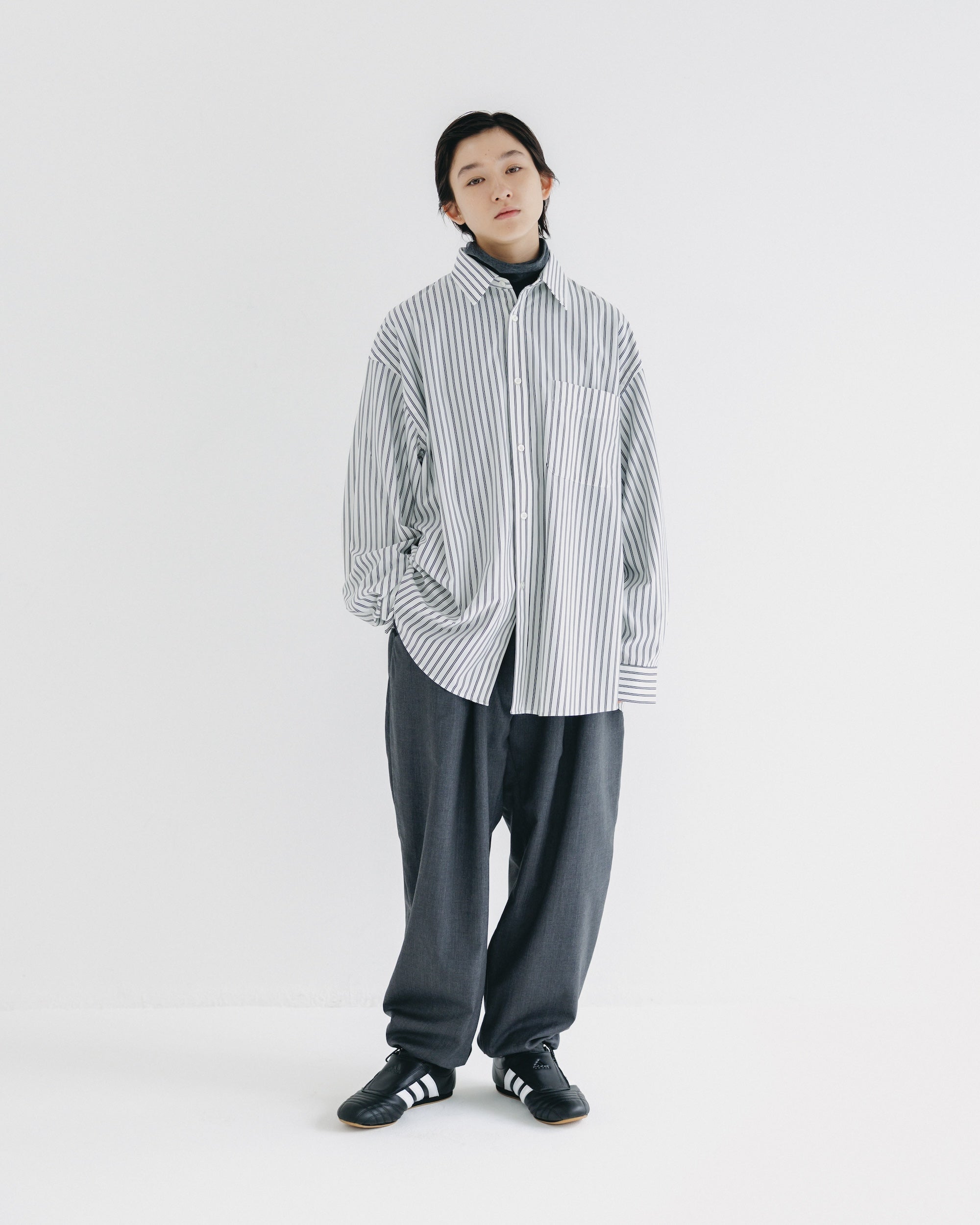 【9.17 WED 20:00- IN STOCK】46G KNIT EVERYDAY L/S SHIRT (WHITE STRIPE)