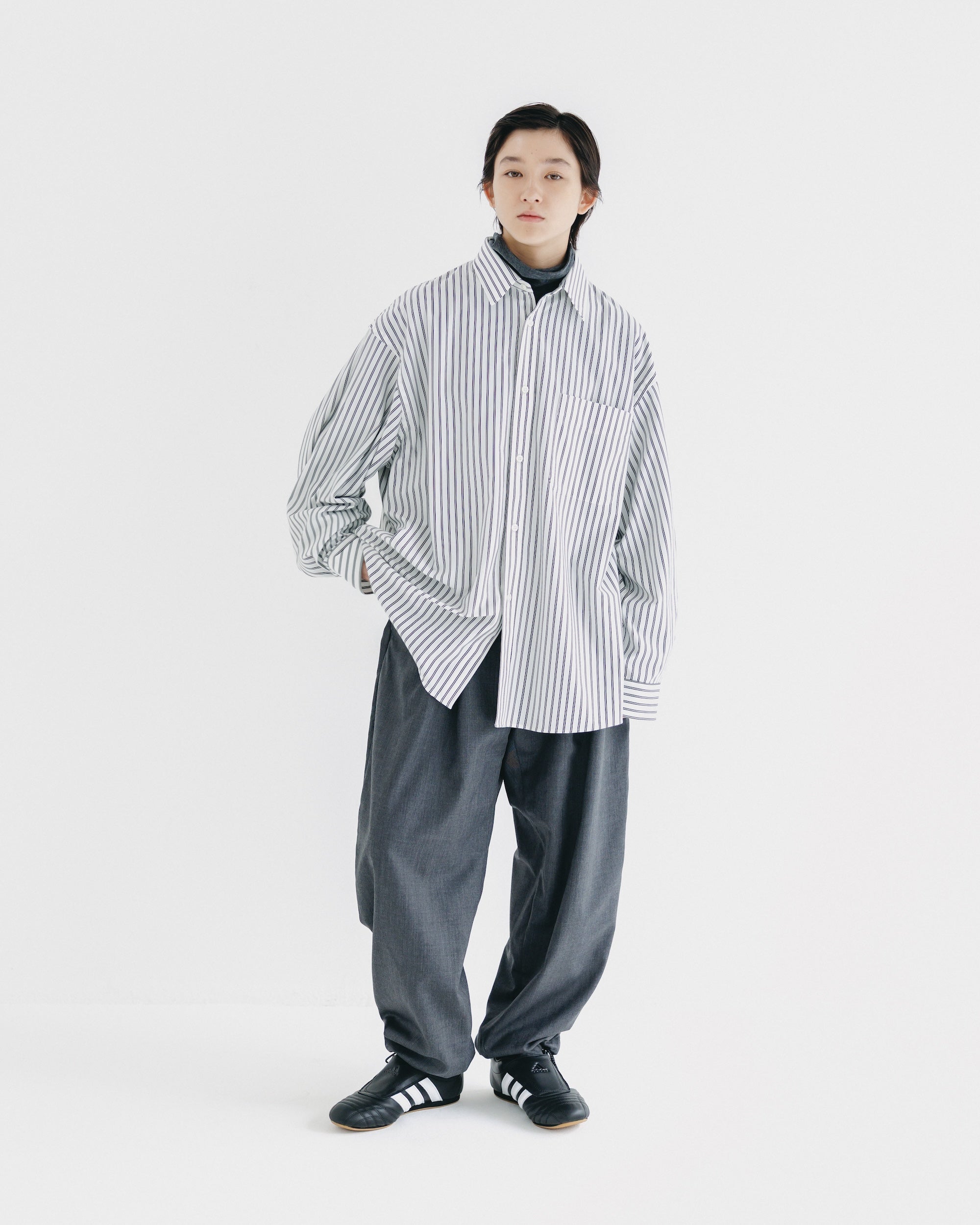 【9.17 WED 20:00- IN STOCK】46G KNIT EVERYDAY L/S SHIRT (WHITE STRIPE)