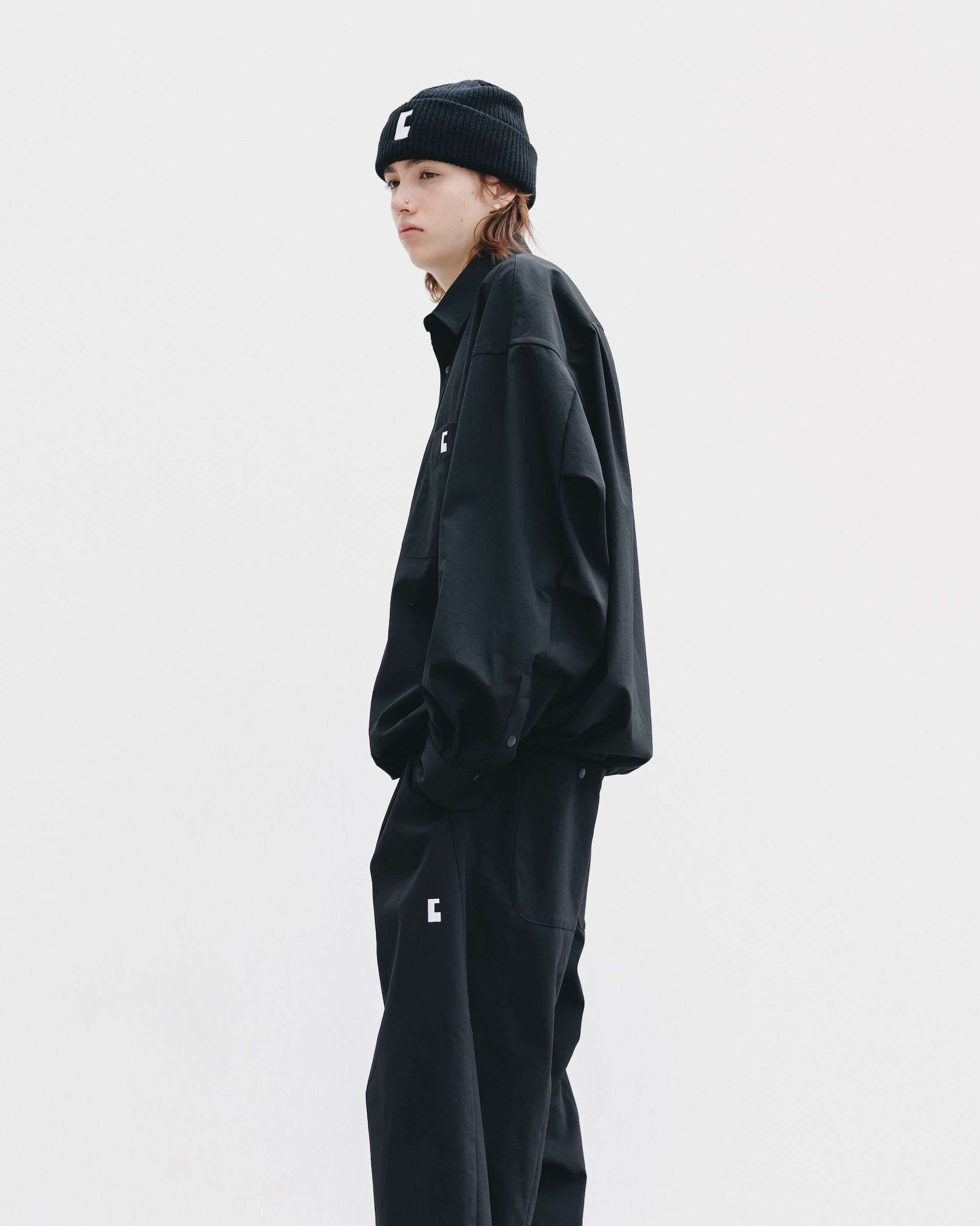 【9.20 SAT 20:00- IN STOCK】CITY UNIFORM BARREL LEG EASY PANTS (BLACK)
