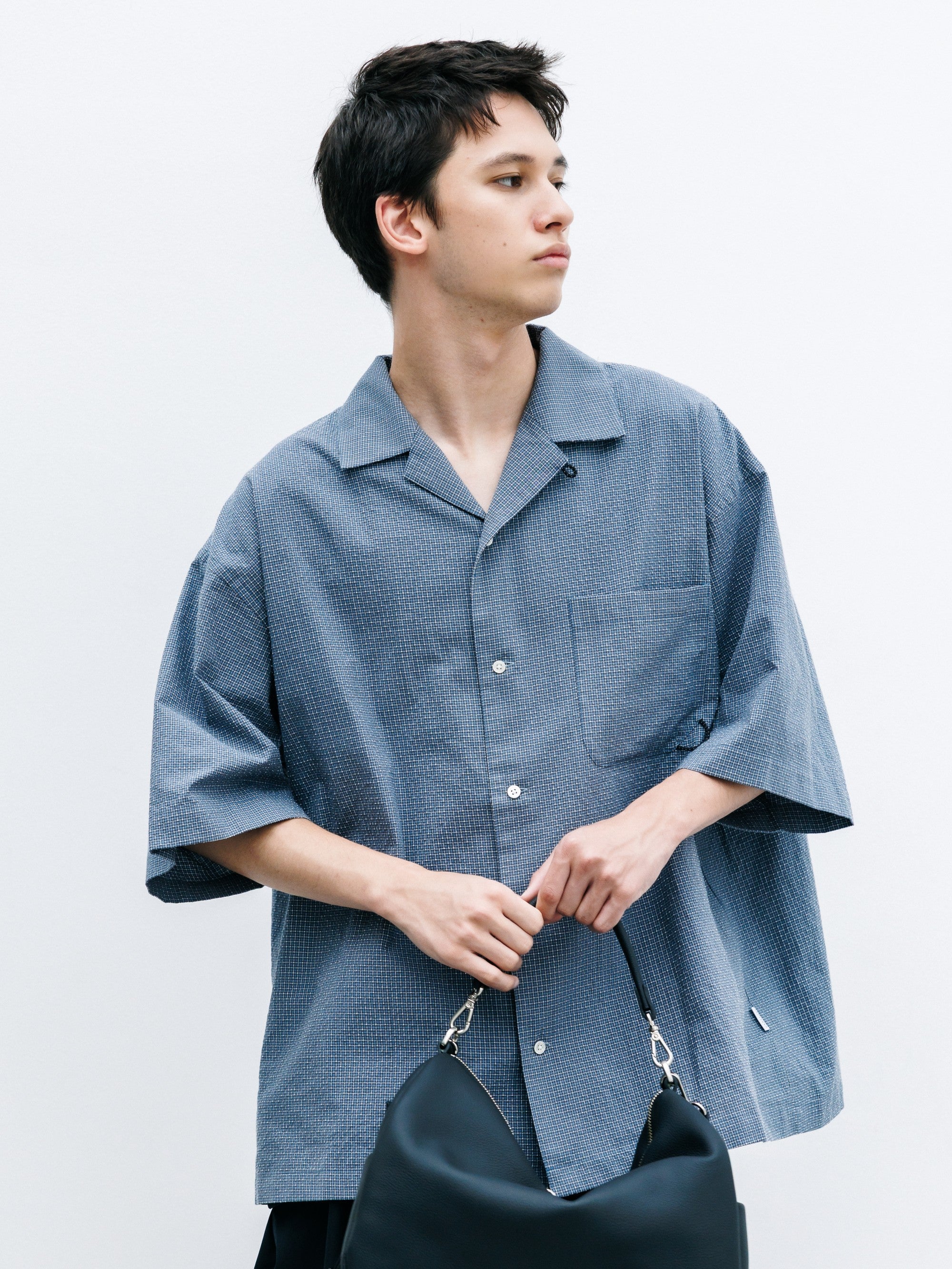 【7.25 SAT 20:00- IN STOCK】MINI CHECK OPEN COLLAR S/S SHIRT (BLUE×WHITE)
