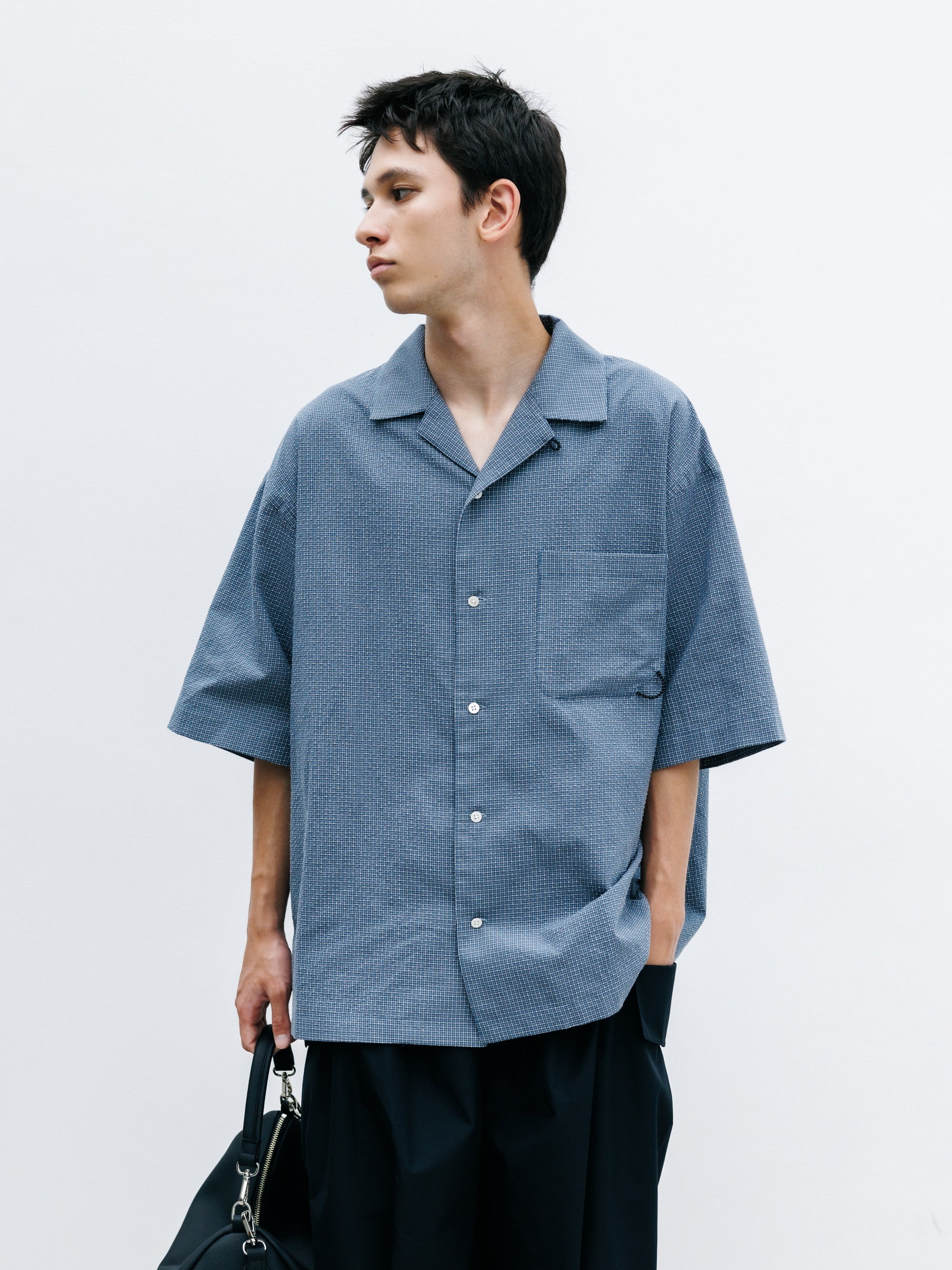 【7.25 SAT 20:00- IN STOCK】MINI CHECK OPEN COLLAR S/S SHIRT (BLUE×WHITE)