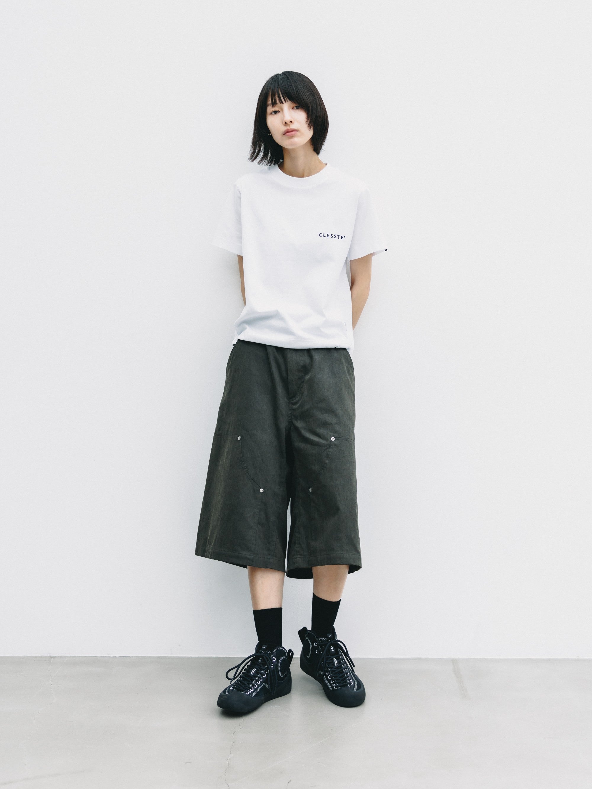 【7.4 SAT 20:00- IN STOCK】VINTAGE EFFECT DOUBLE KNEE WORKER BAGGY HALF PANTS (BLACK)