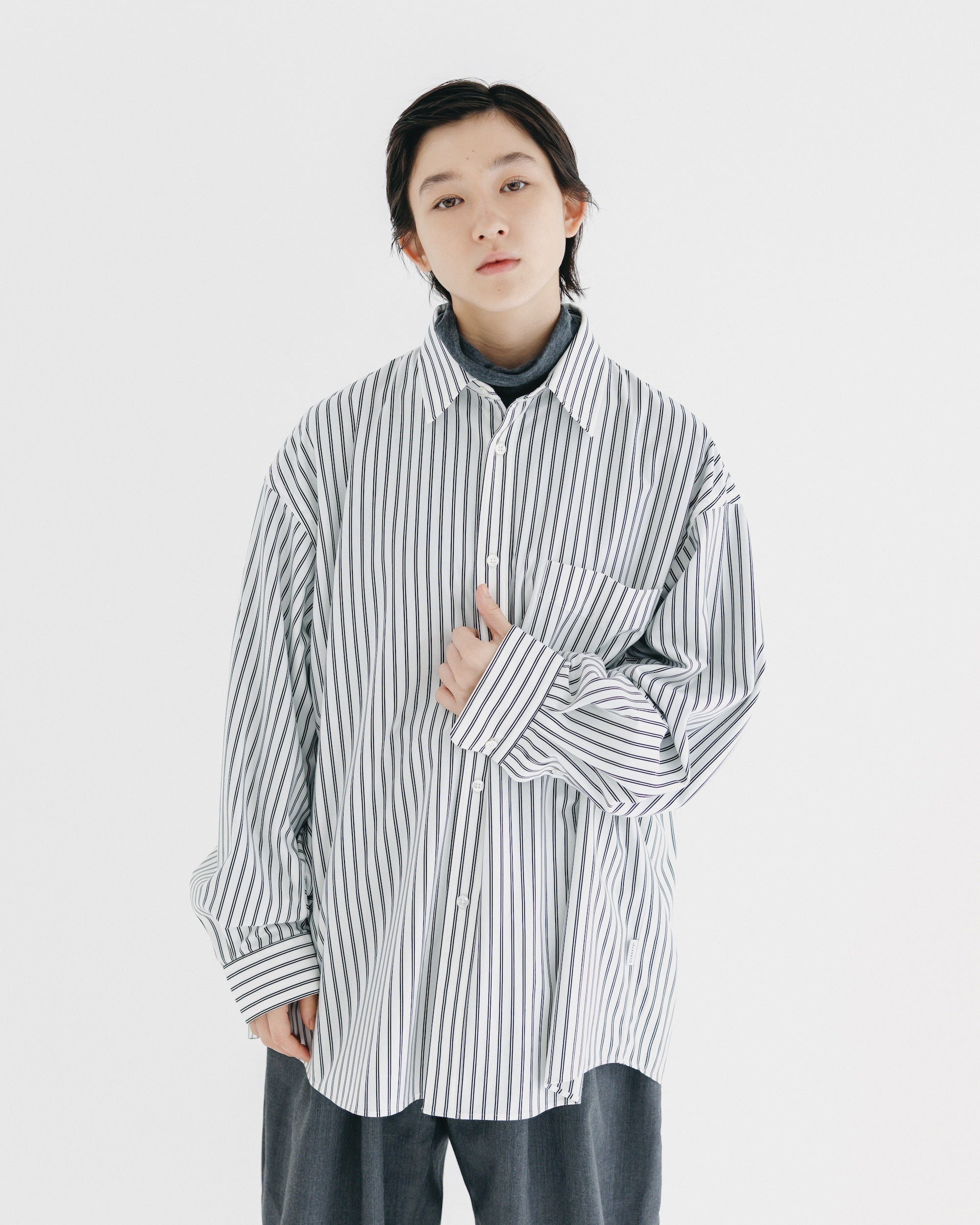 【9.17 WED 20:00- IN STOCK】46G KNIT EVERYDAY L/S SHIRT (WHITE STRIPE)
