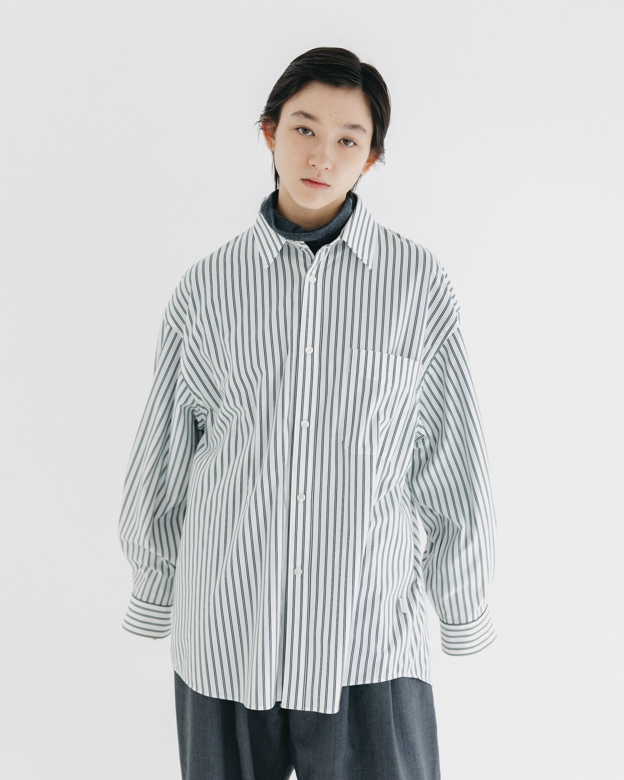 【9.17 WED 20:00- IN STOCK】46G KNIT EVERYDAY L/S SHIRT (WHITE STRIPE)