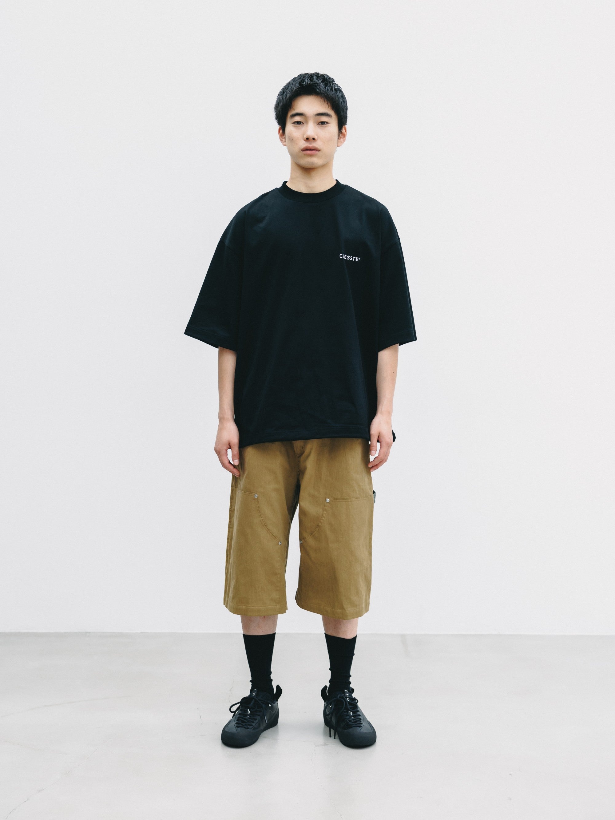 【7.4 SAT 20:00- IN STOCK】VINTAGE EFFECT DOUBLE KNEE WORKER BAGGY HALF PANTS (BEIGE)