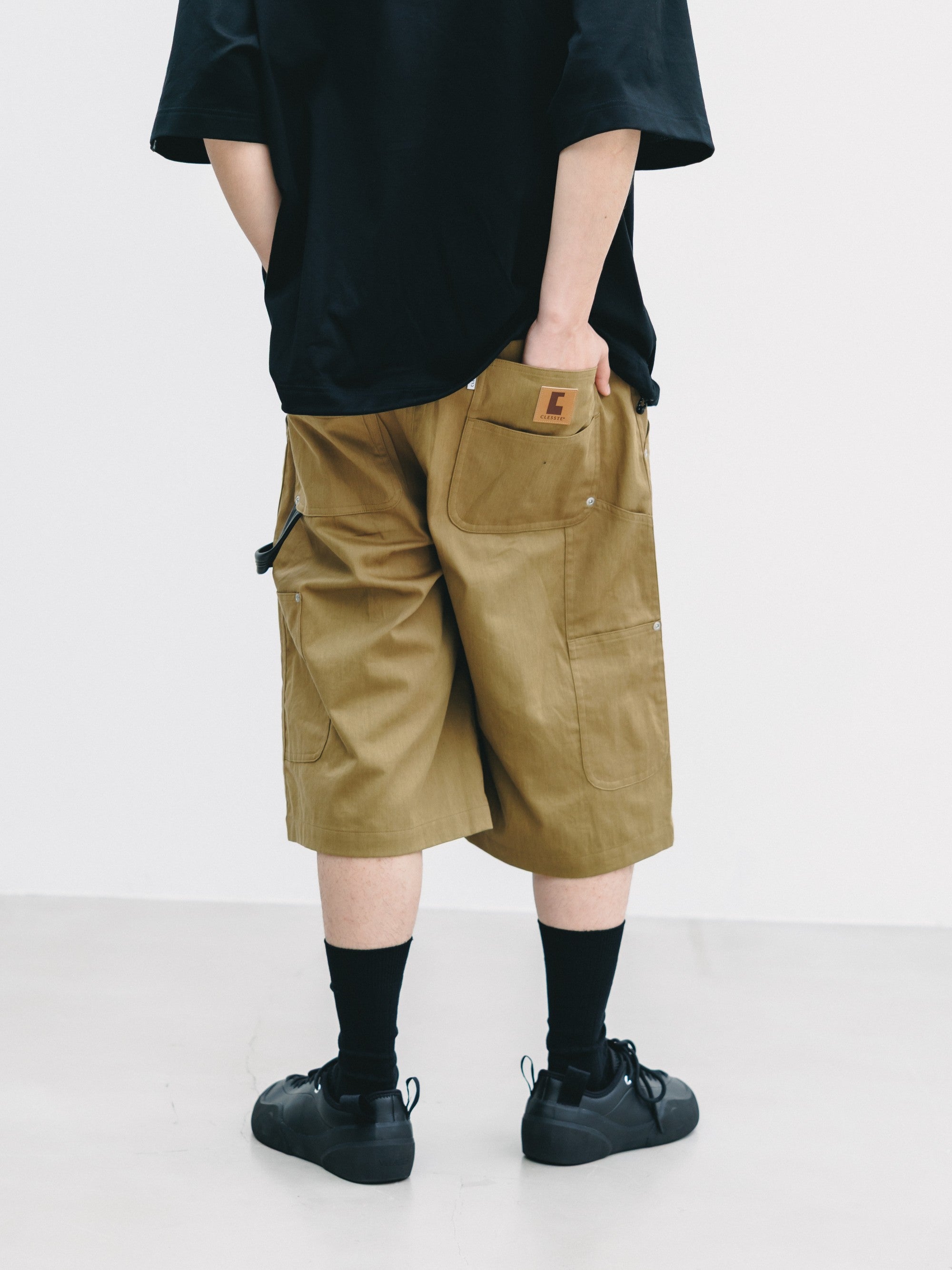 【7.4 SAT 20:00- IN STOCK】VINTAGE EFFECT DOUBLE KNEE WORKER BAGGY HALF PANTS (BEIGE)
