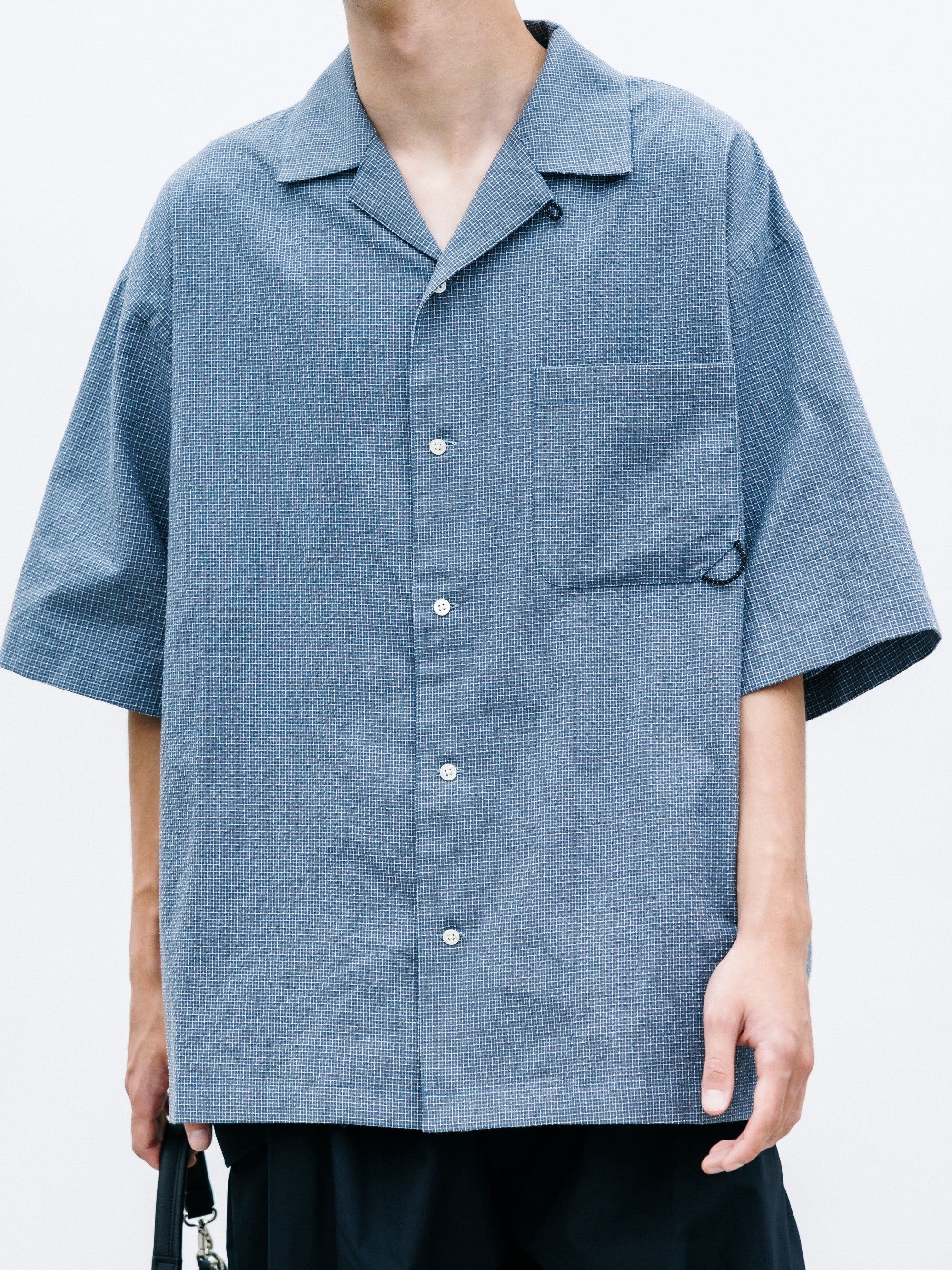 【7.25 SAT 20:00- IN STOCK】MINI CHECK OPEN COLLAR S/S SHIRT (BLUE×WHITE)