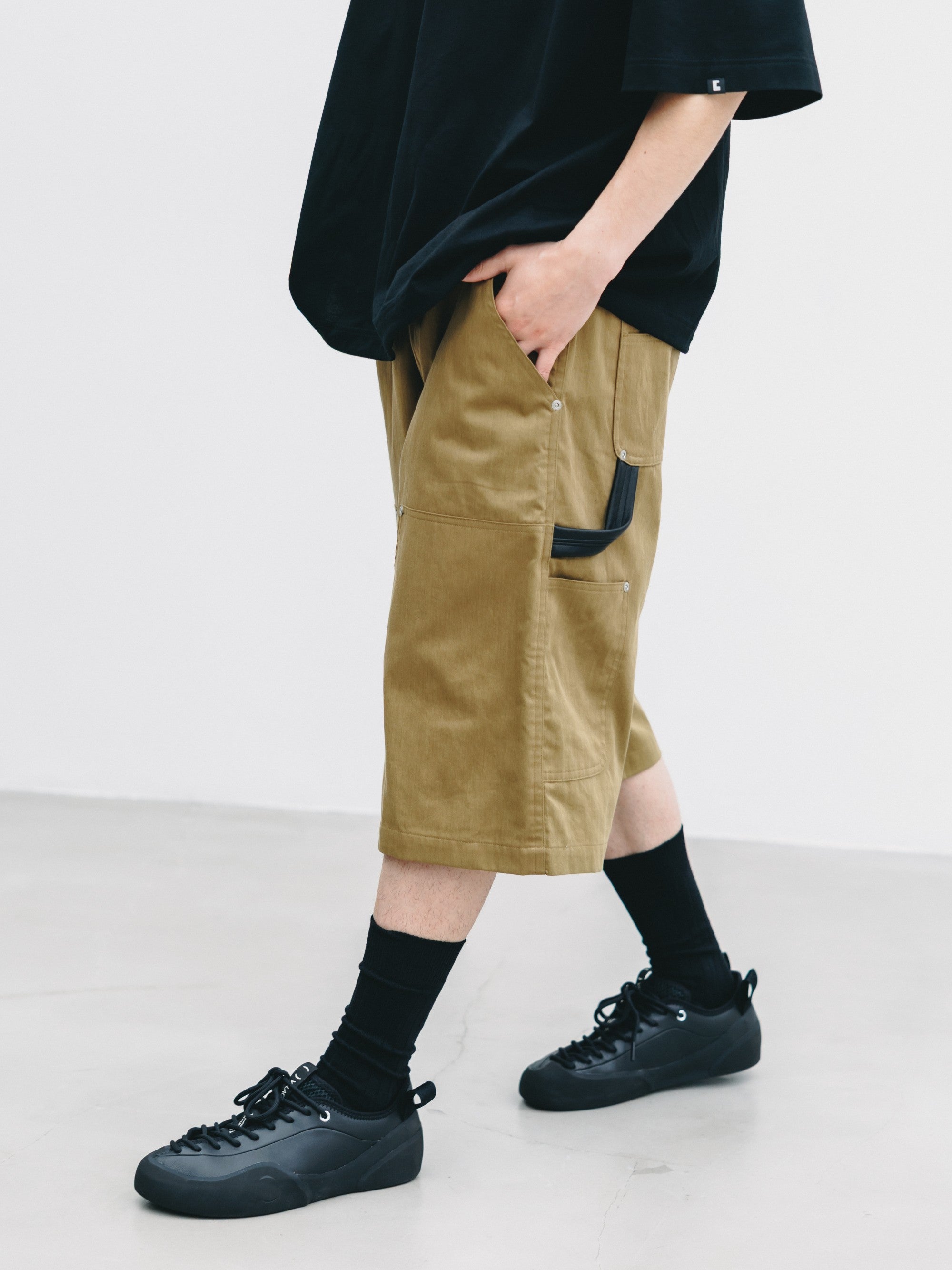 【7.4 SAT 20:00- IN STOCK】VINTAGE EFFECT DOUBLE KNEE WORKER BAGGY HALF PANTS (BEIGE)