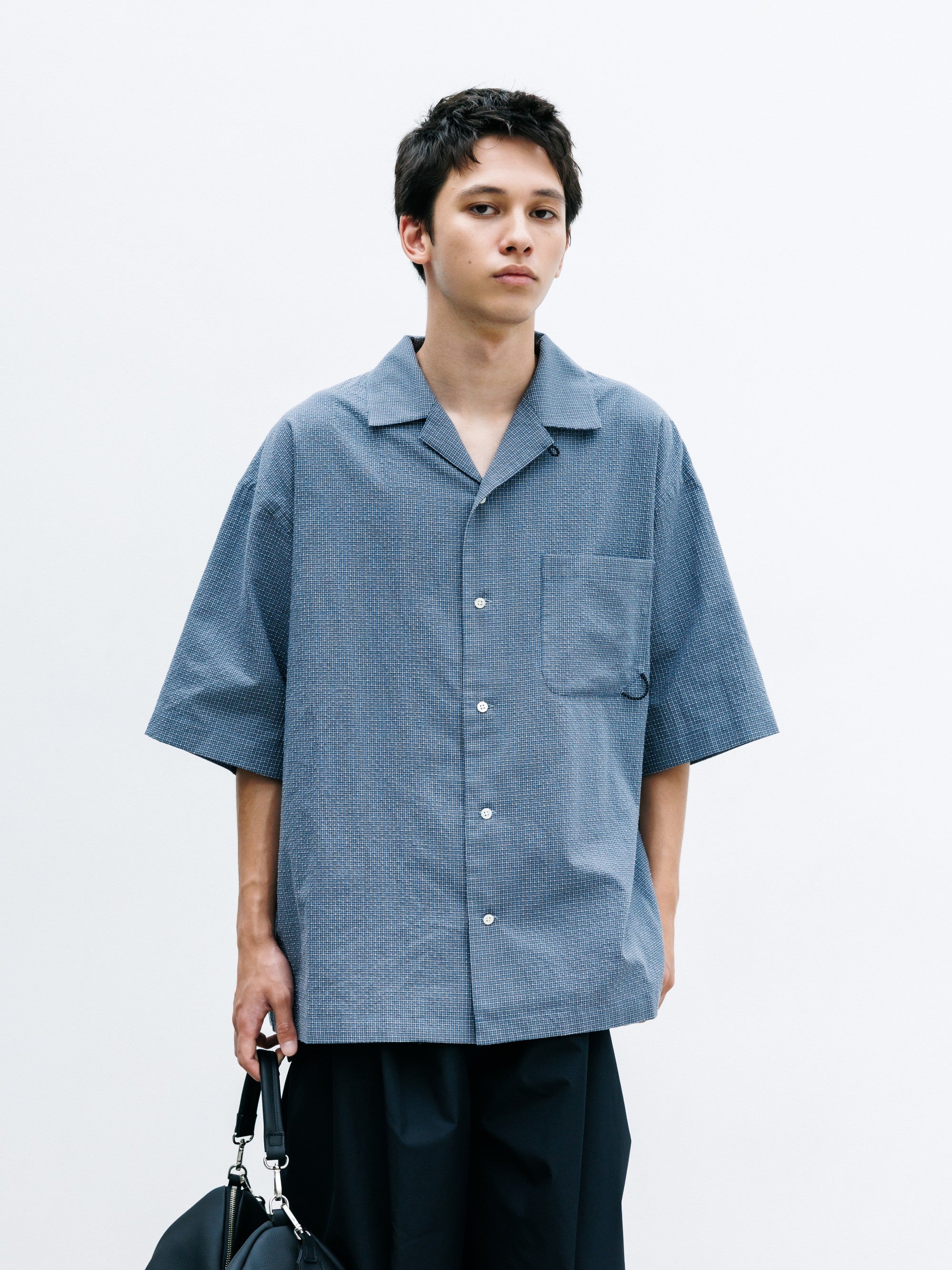 【7.25 SAT 20:00- IN STOCK】MINI CHECK OPEN COLLAR S/S SHIRT (BLUE×WHITE)